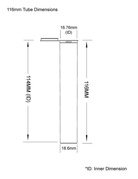 116mm 116 mm pre roll tubes dimensions