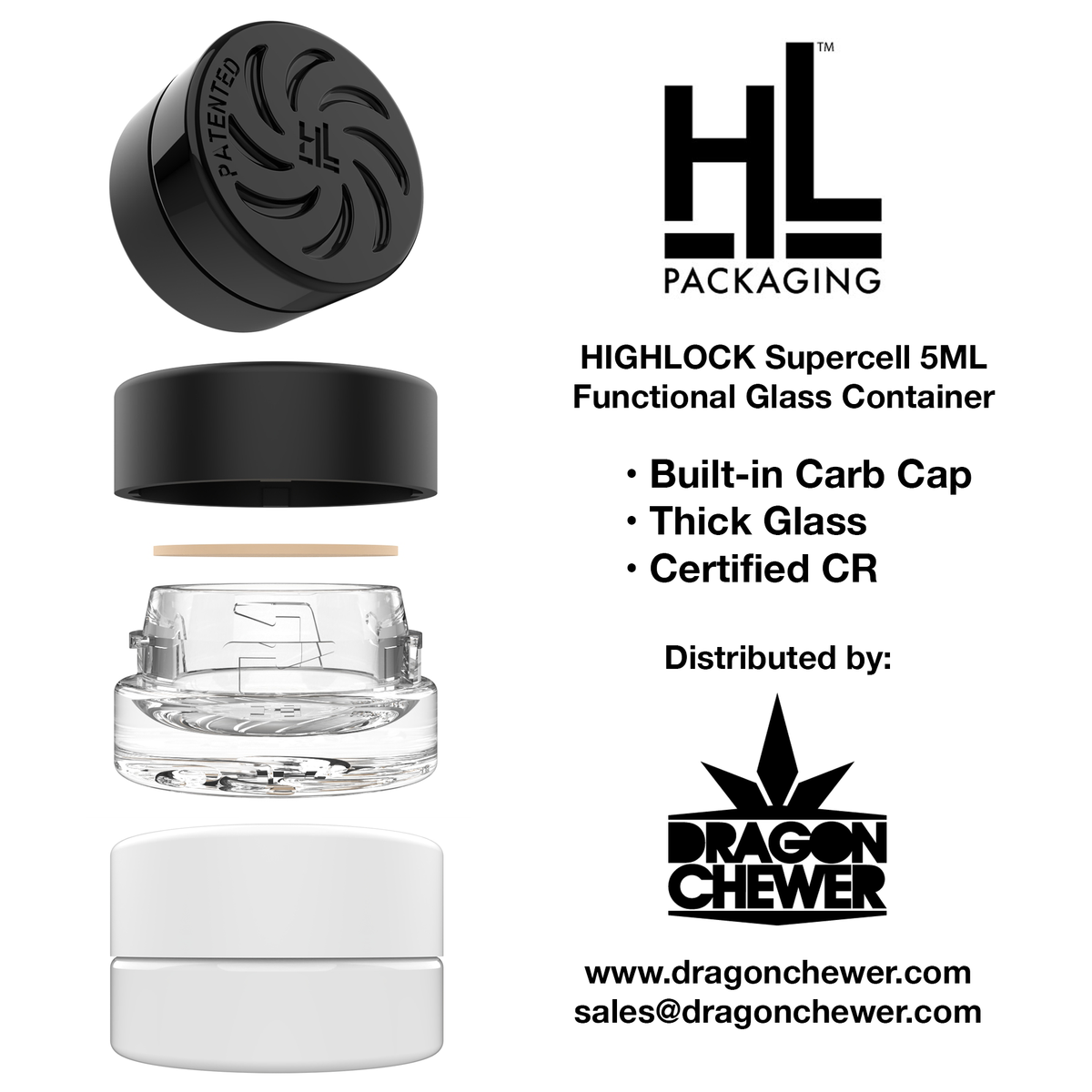 HIGHLOCK Supercell 5ml Glass Concentrate Jar: The Only Cannabis Packaging with a Built-In Spinner Carb Cap