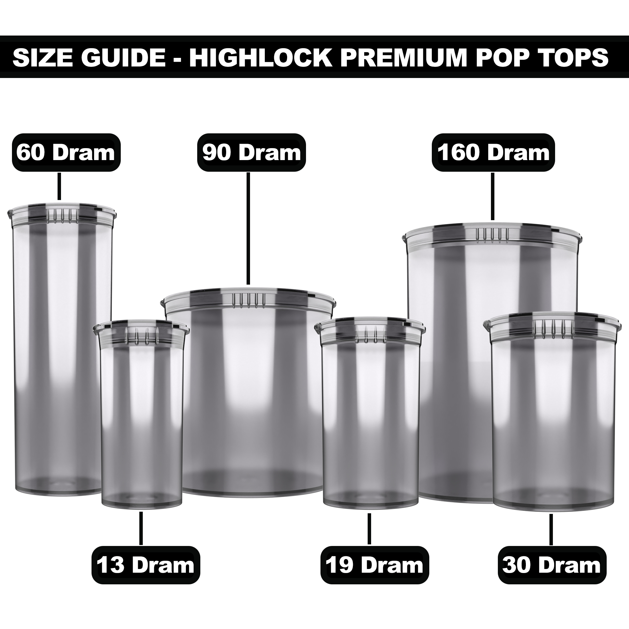 Smoke Grey Translucent Pop Top Containers 6 13 19 30 60 90 160 small big CR child resistant proof bulk wholesale bottles vials near me with lid bulk large plastic USA storage cannabis mj marijuana packaging supplies