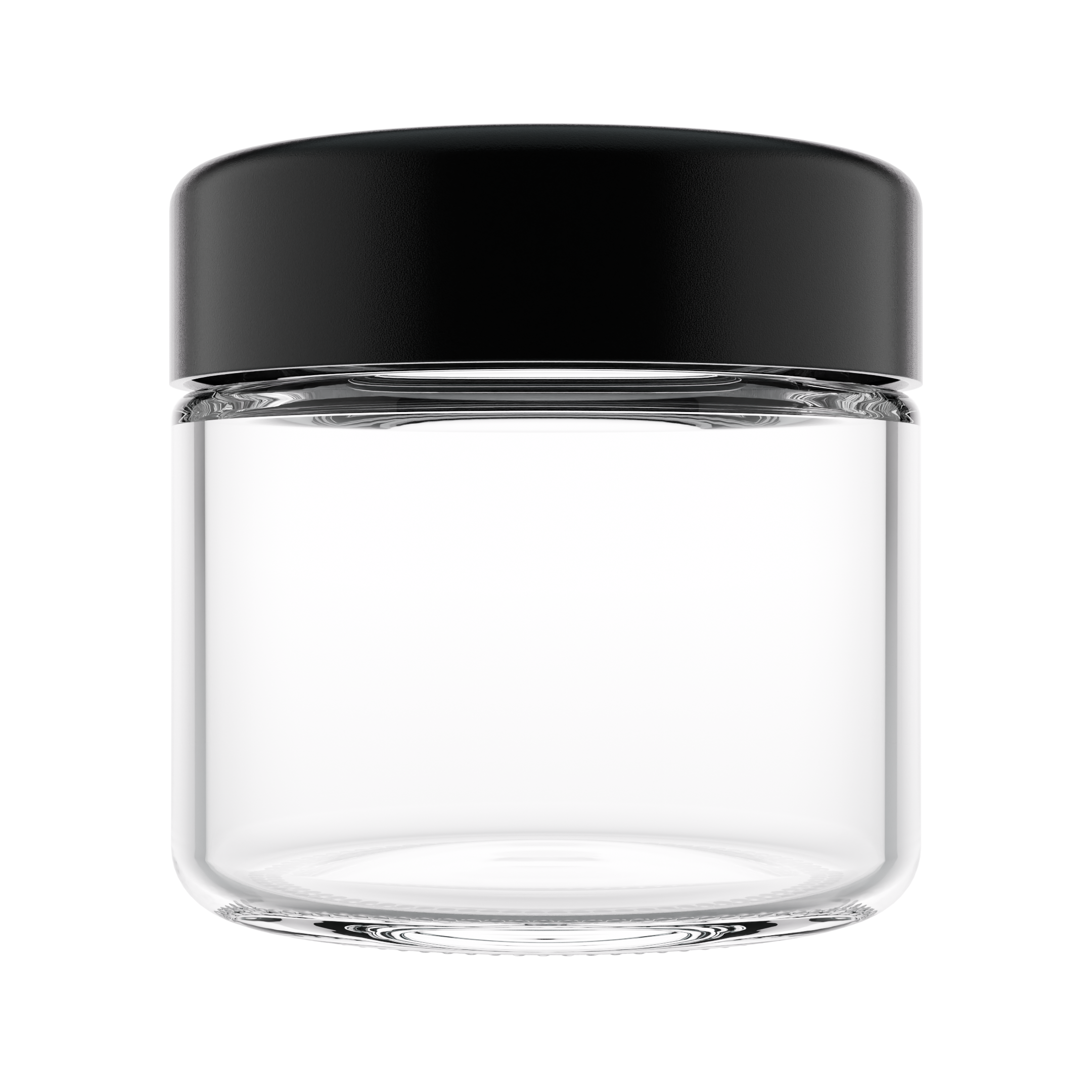2 Ounce Clear Glass Jar - Child Resistant Black Smooth Cap - (200 qty.)