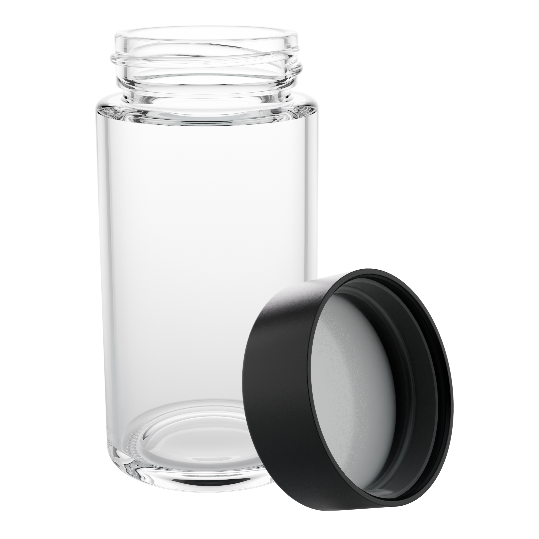 2 Ounce Tall Clear Glass Jar - Child Resistant Black Smooth Cap Pre Roll Multipack - (120 qty.) - Dragon Chewer