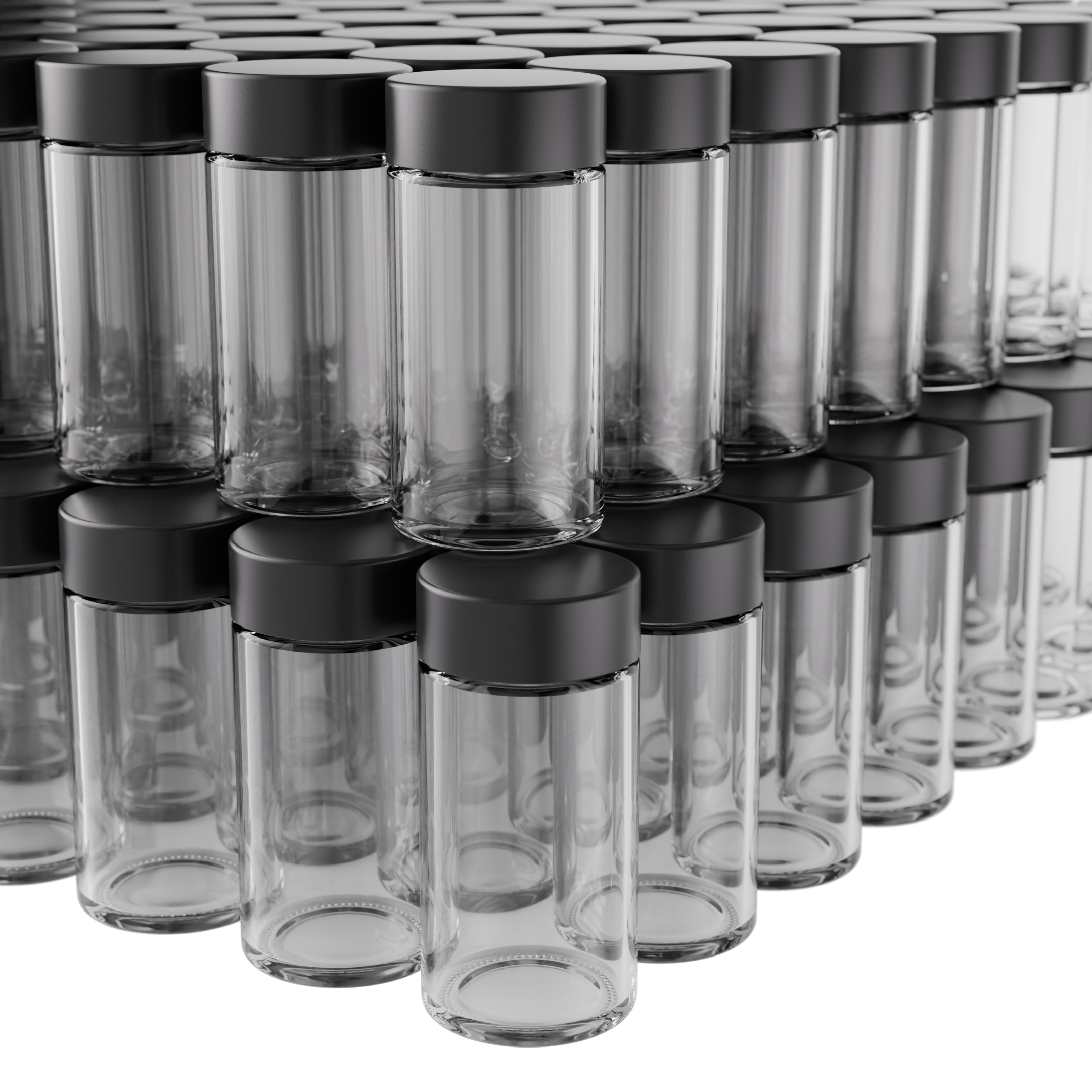 2 Ounce Tall Clear Glass Jar - Child Resistant Black Smooth Cap Pre Roll Multipack - (120 qty.)