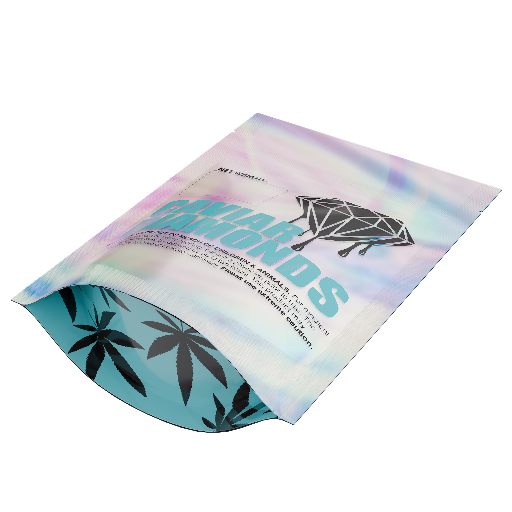 1/8th 3.5g 8th Holographic Caviar Diamonds Designer Custom Printed Mylar Bags (100 qty.) - Dragon Chewer