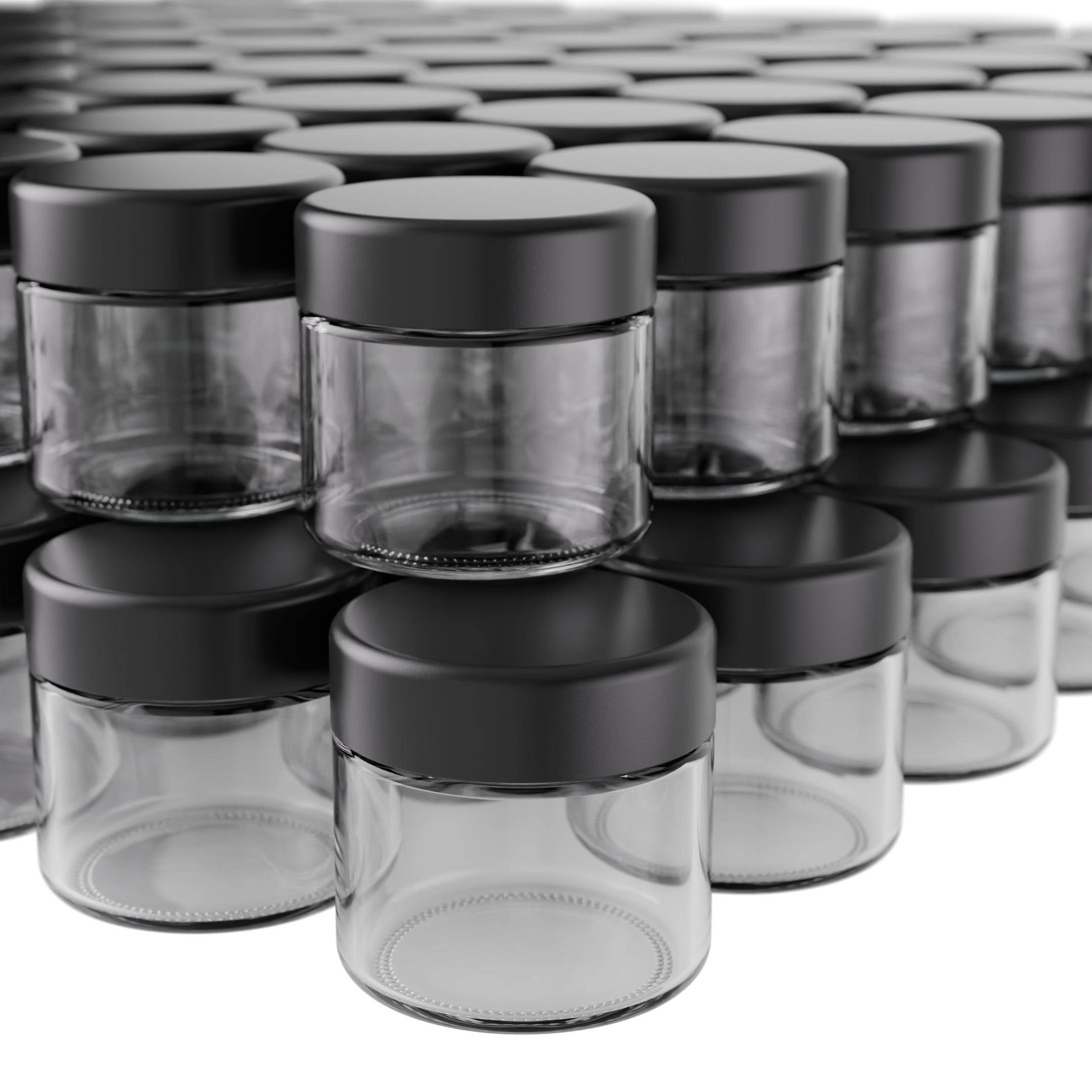 2 Ounce Clear Glass Jar - Child Resistant Black Smooth Cap - (200 qty.)