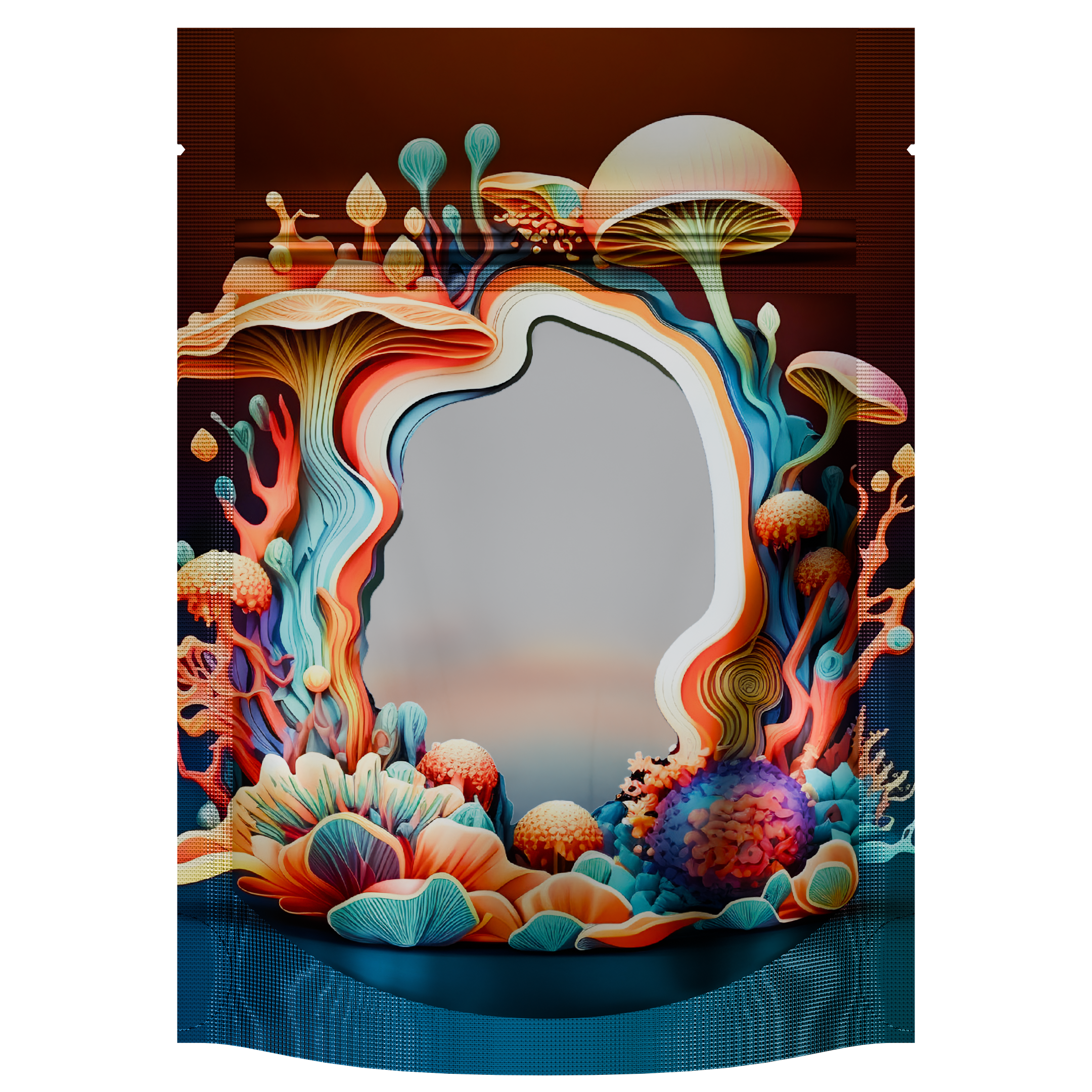 1/8th 3.5g 8th Holographic Black Designer Mushroom Custom Printed Mylar Bags (100 qty.) - Dragon Chewer