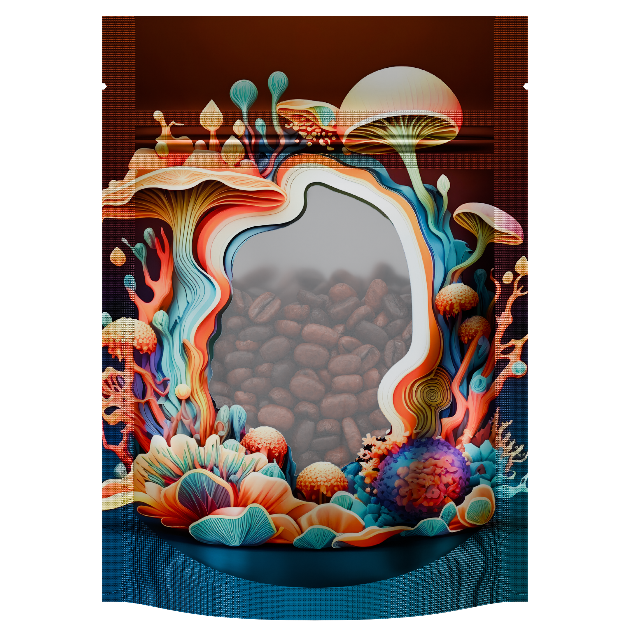 1/8th 3.5g 8th Holographic Black Designer Mushroom Custom Printed Mylar Bags (100 qty.) - Dragon Chewer
