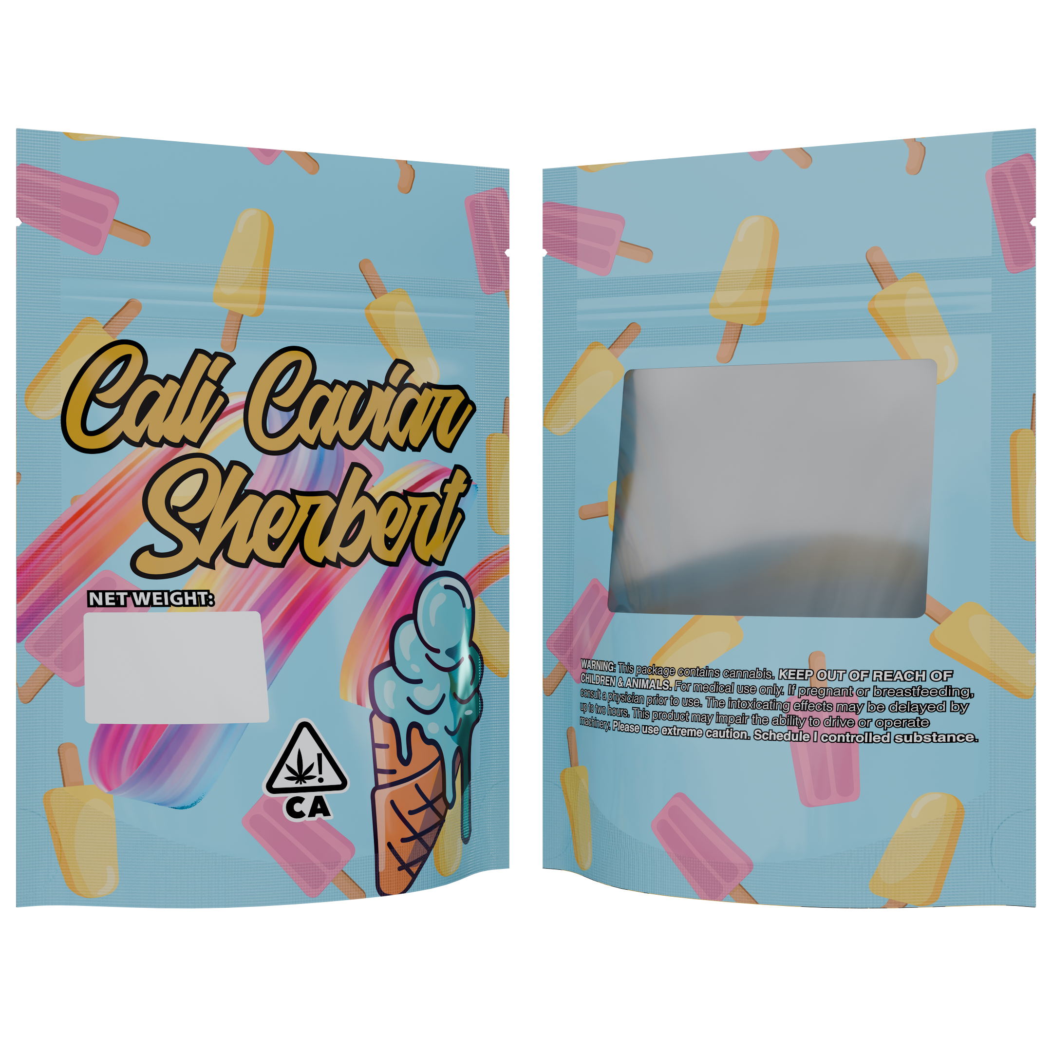1/8th 3.5g 8th Cali Caviar Sherbet Designer Custom Printed Mylar Bags (1,000 qty.)