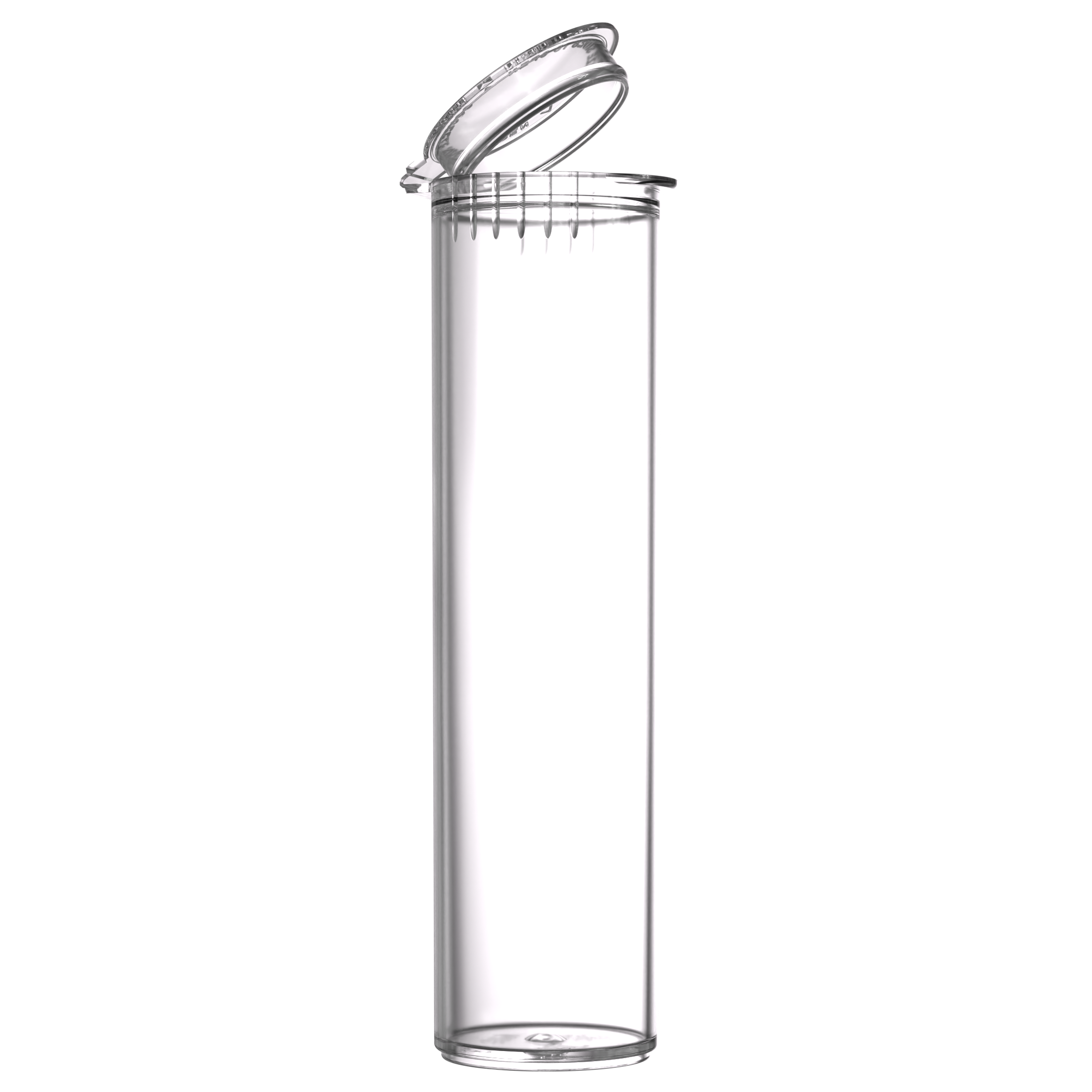80mm Wide Clear Pop Top Pre Roll Child Resistant Tubes - OPEN LID (600 qty.)