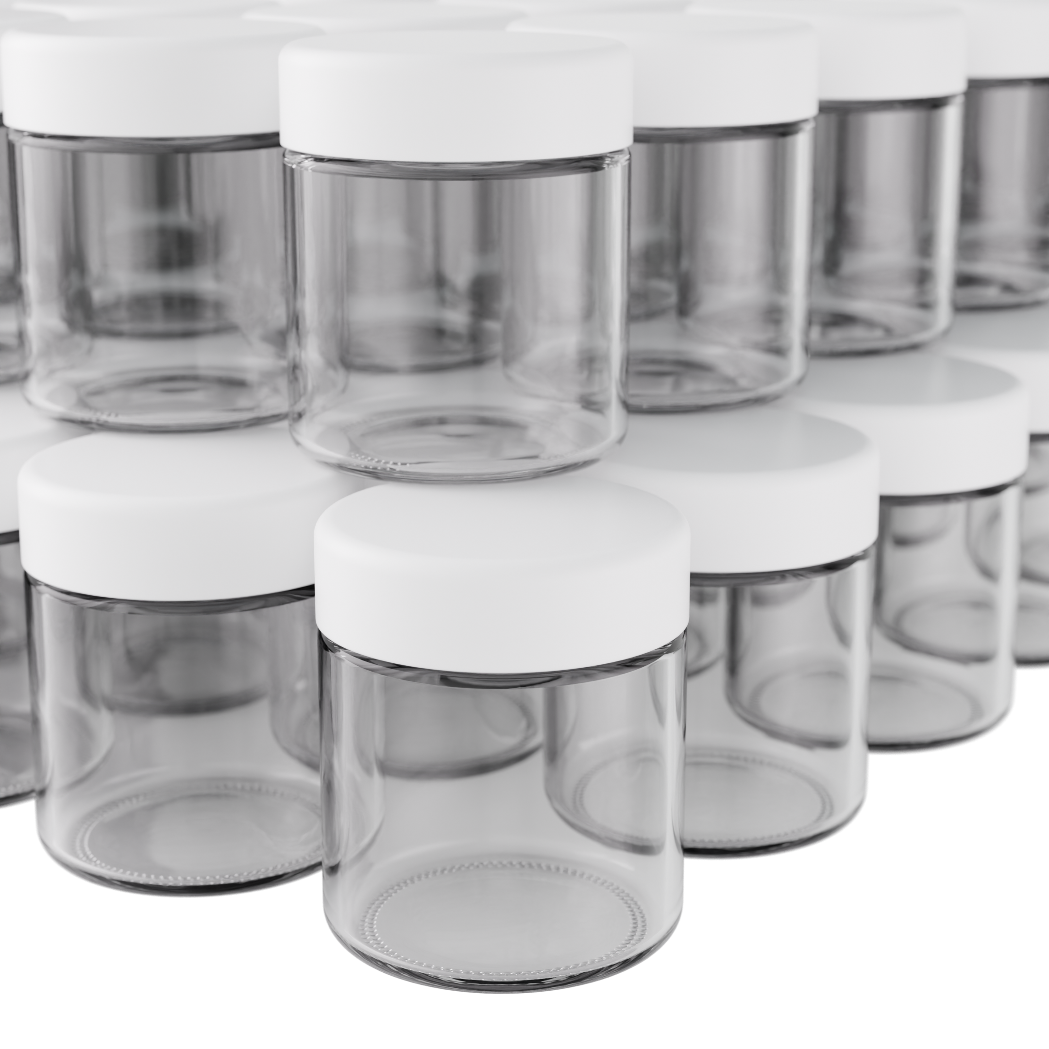 3 Ounce Clear Glass Jar - Child Resistant White Smooth Cap - (150 qty.)