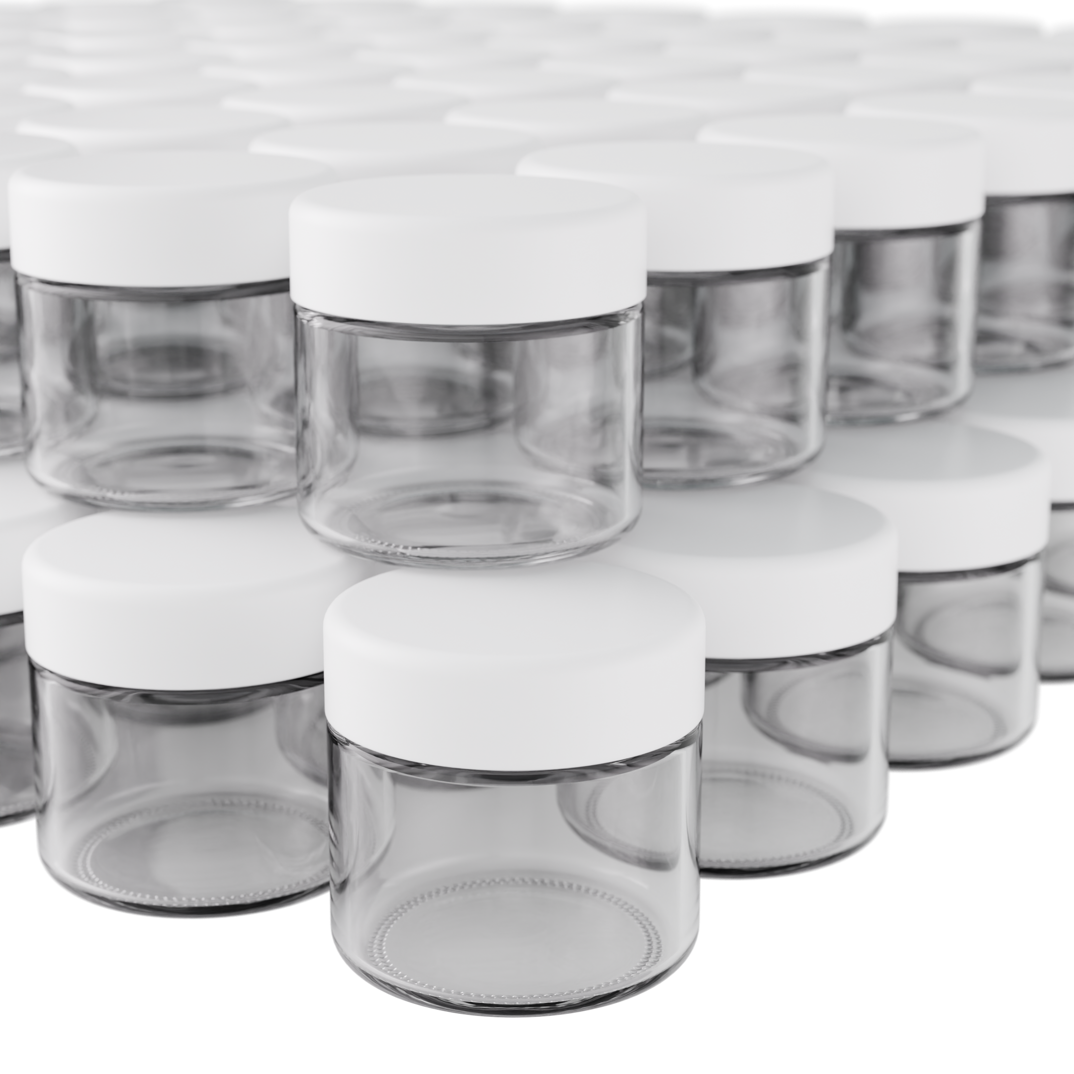 2 Ounce Clear Glass Jar - Child Resistant White Smooth Cap - (200 qty.)
