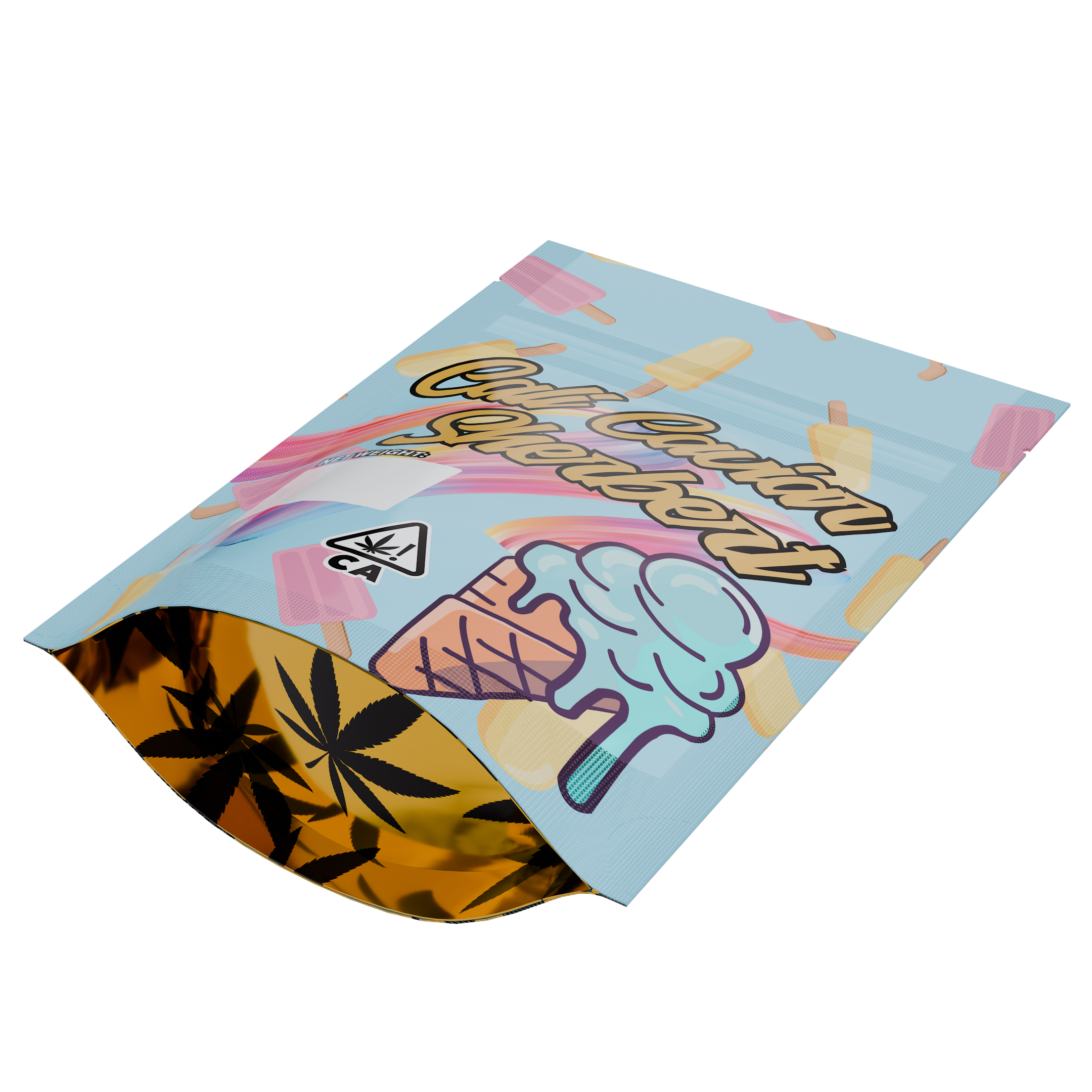 1/8th 3.5g 8th Cali Caviar Sherbet Designer Custom Printed Mylar Bags (100 qty.)