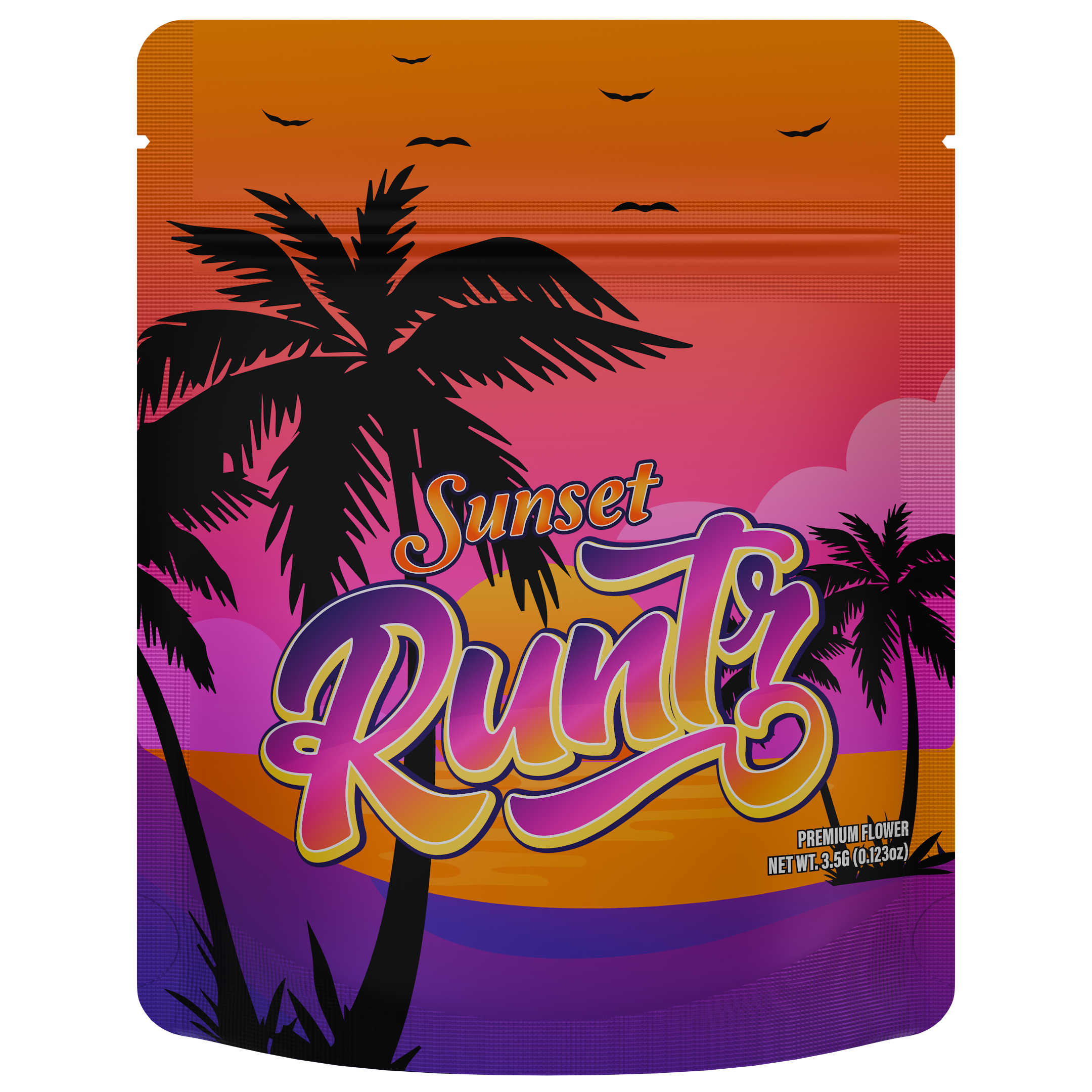 1/8th 3.5g Ounce Sunset Runtz Designer Custom Printed Mylar Bags (1,000 qty.) - Dragon Chewer