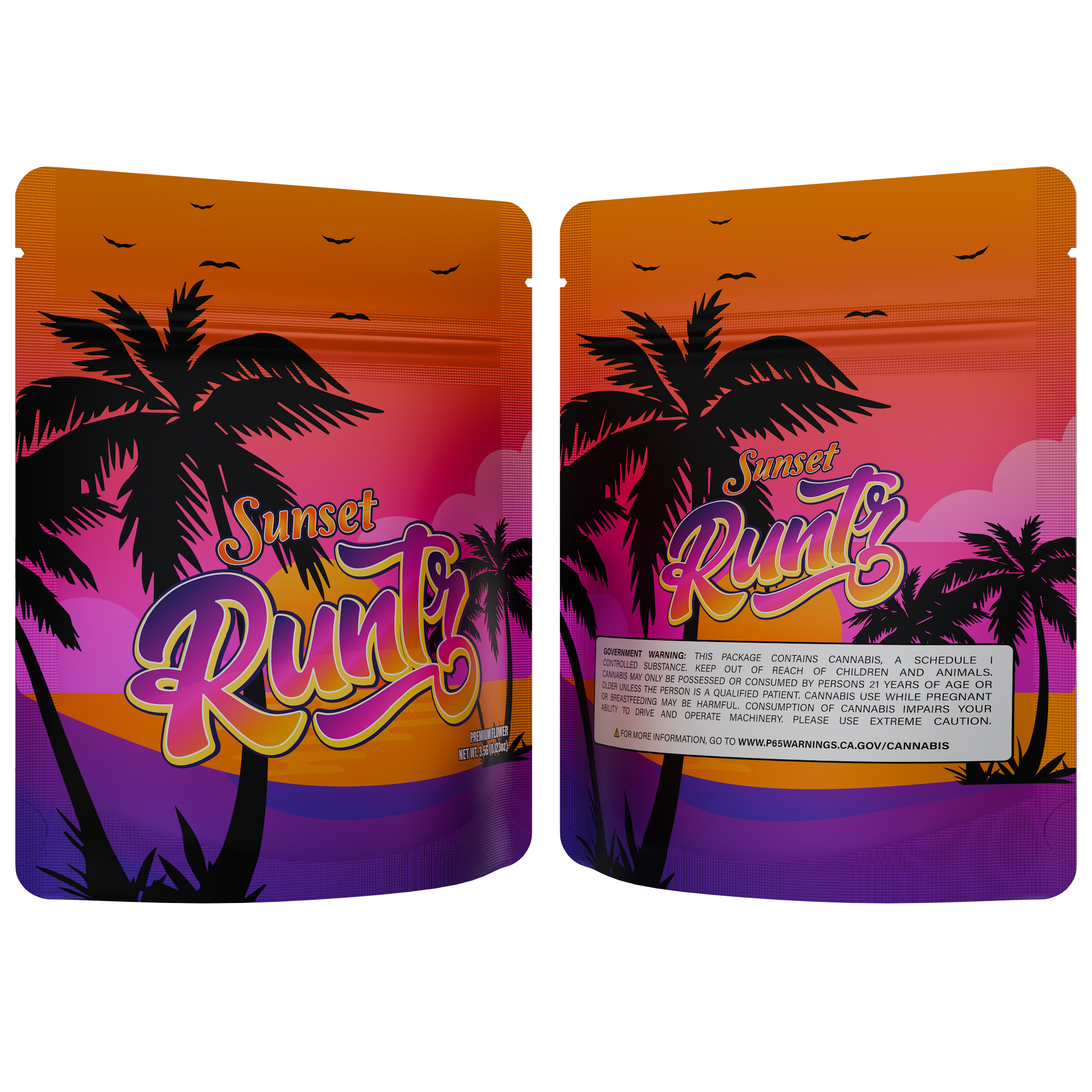 1/8th 3.5g Ounce Sunset Runtz Designer Custom Printed Mylar Bags (100 qty.)