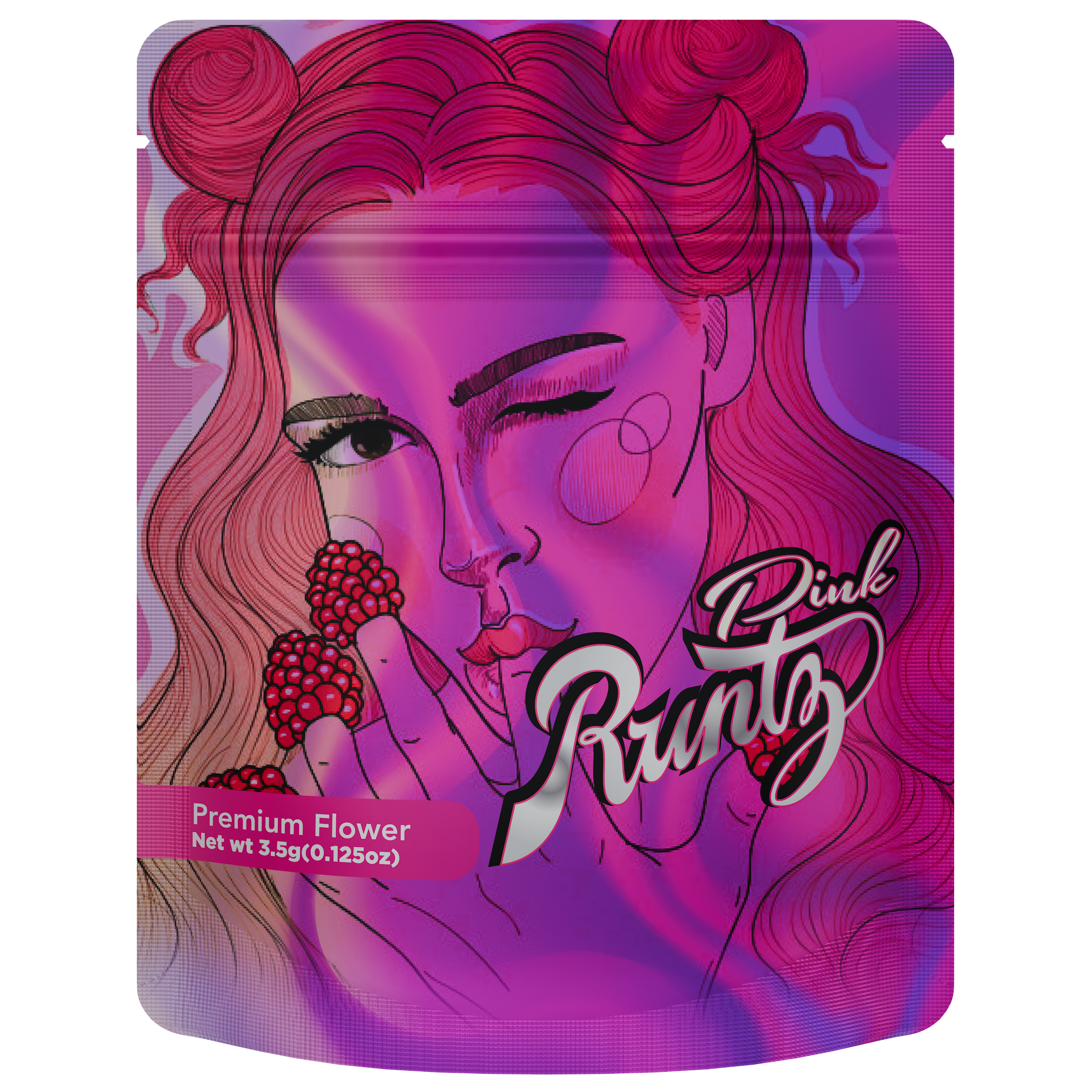 1/8th 3.5g Ounce Pink Runtz Designer Custom Printed Mylar Bags (1,000 qty.) - Dragon Chewer