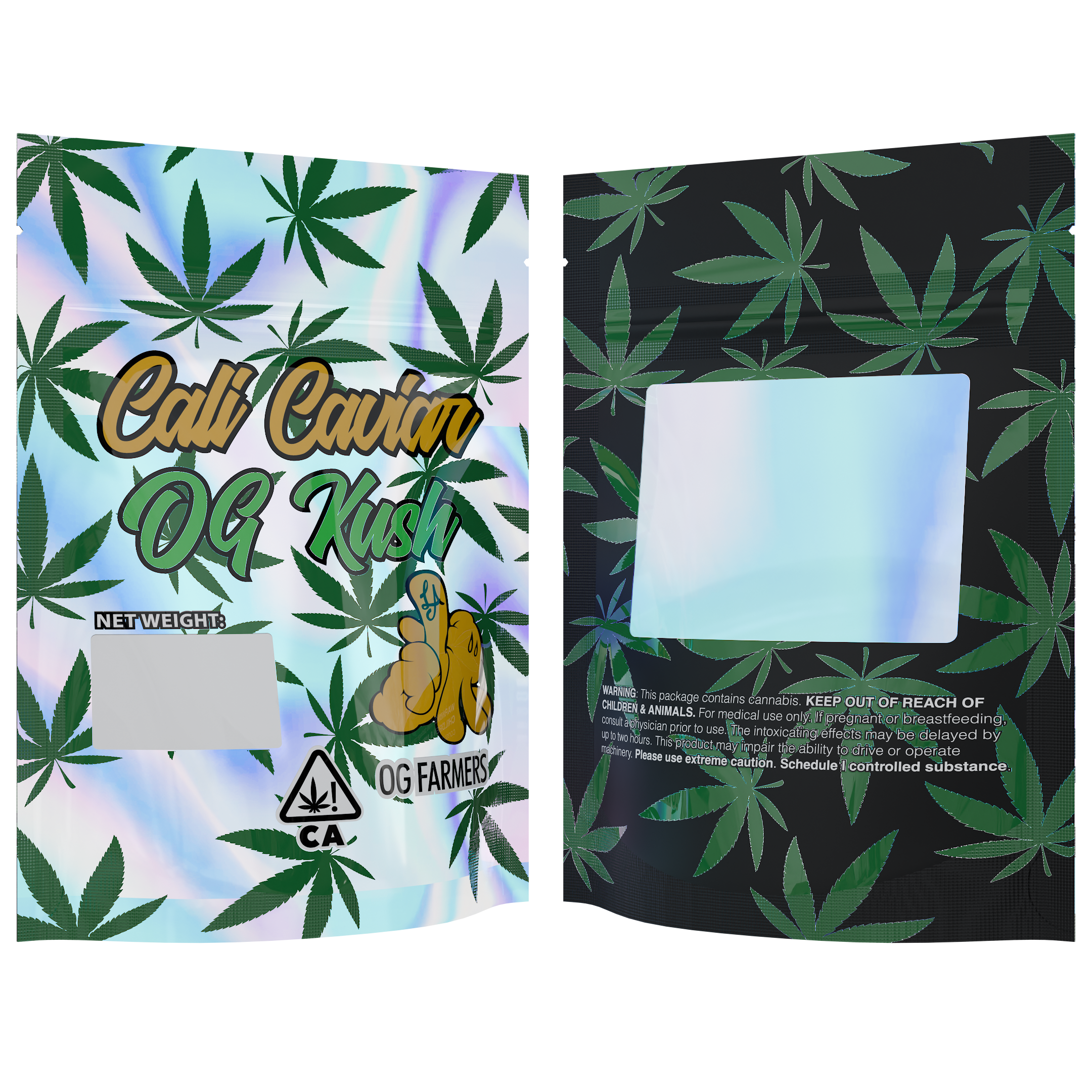 1/8th 3.5g 8th OGK Cali Caviar Designer Custom Printed Mylar Bags (100 qty.)