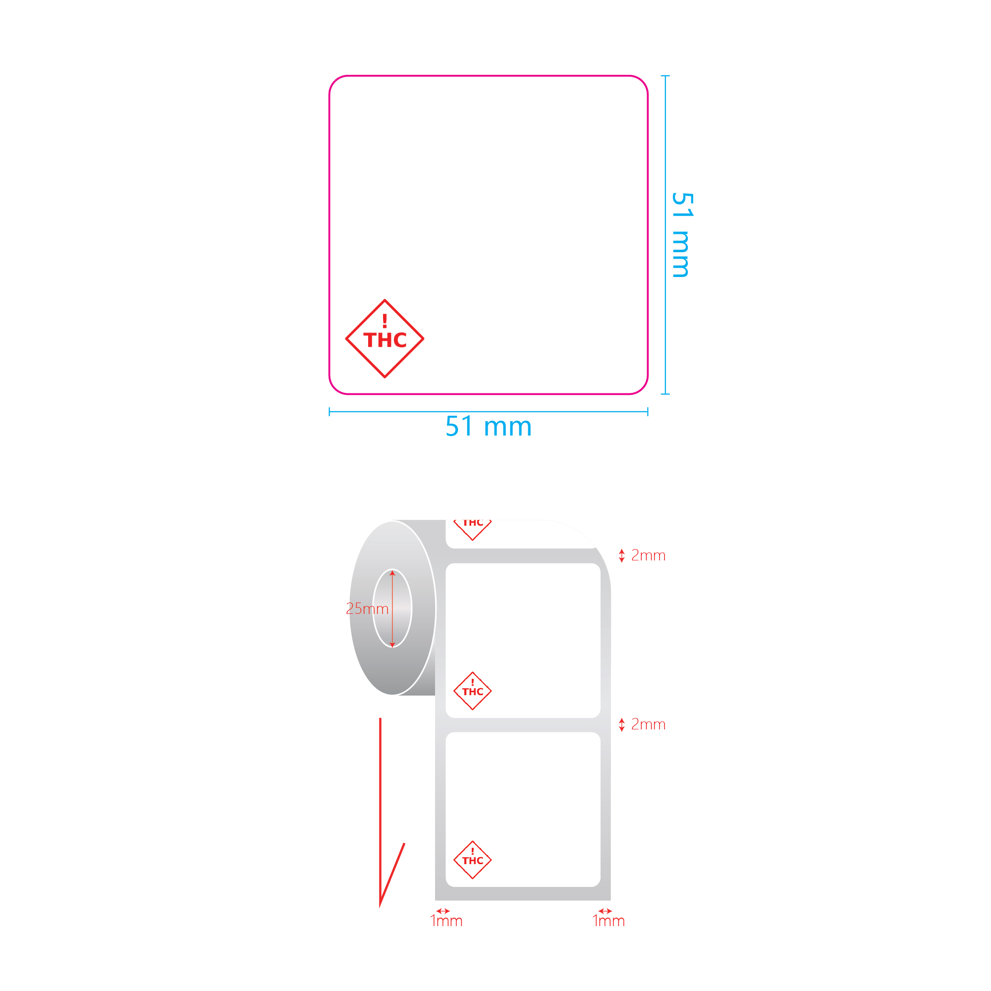 2" x 2" Colorado & Florida Thermal Recreational THC Universal Symbol Labels - BioTrack / Greenbits Portrait (750 qty.) - Dragon Chewer