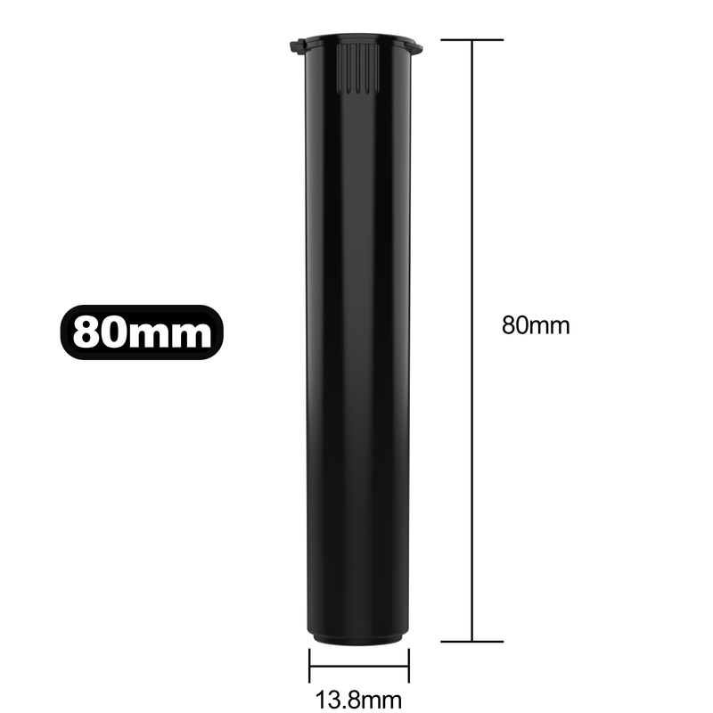 80mm Black Pop Top Pre Roll Child Resistant Tubes - OPEN LID (1,150 qty.)