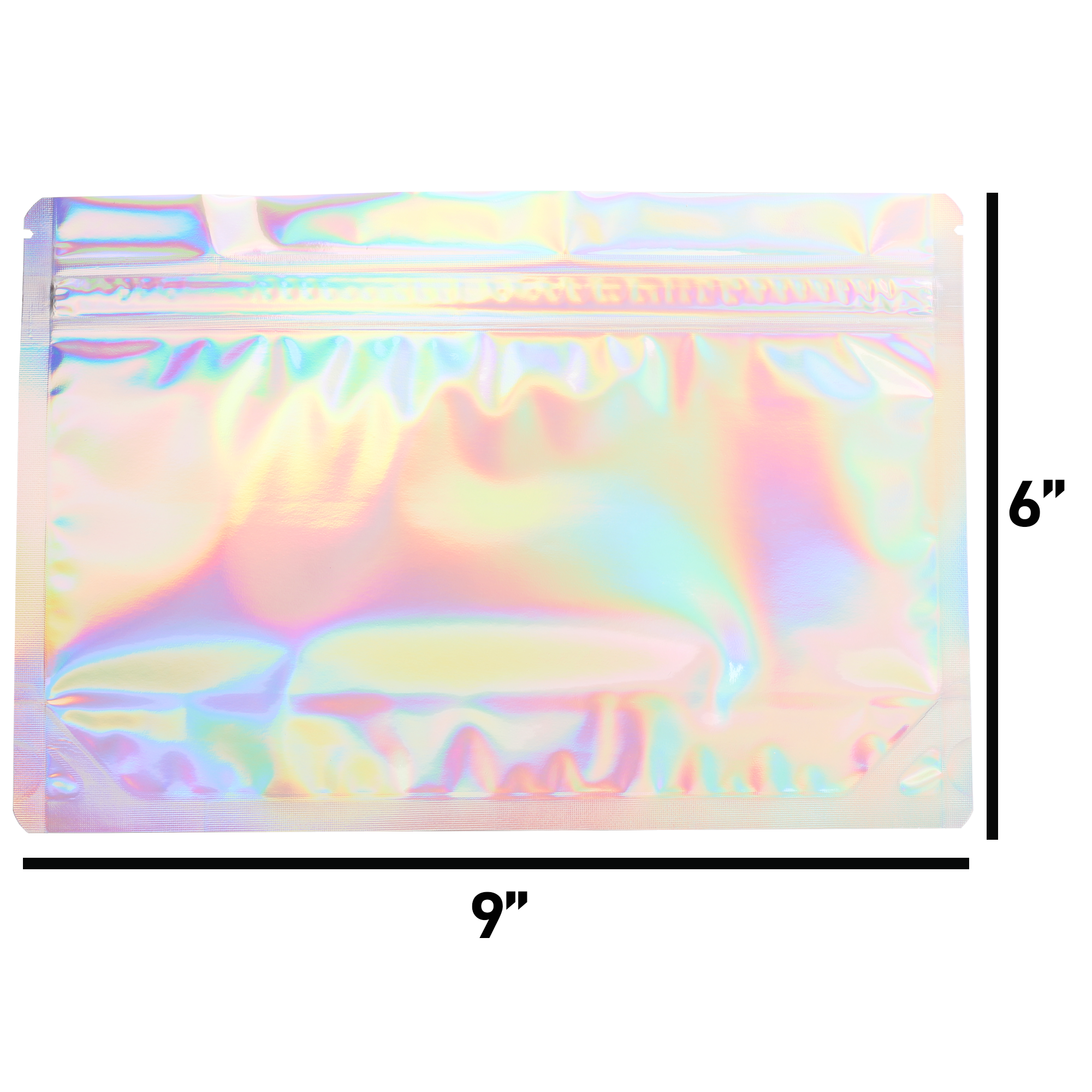 Medium 9 x 6 CR Exit Bags Gloss Holographic Mylar Bags - Child Resistant - (1,200 qty.) - Dragon Chewer