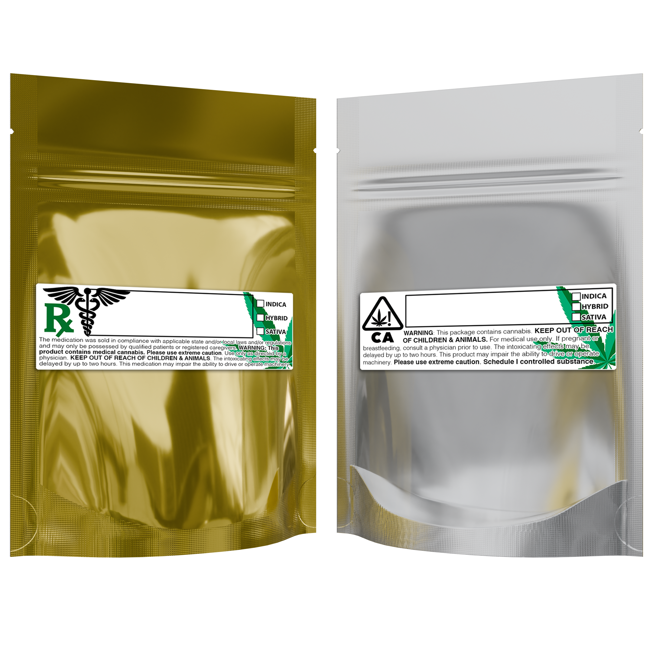 1/8 Ounce Gloss Gold & Clear Mylar Bags + Labels - (100 qty.)