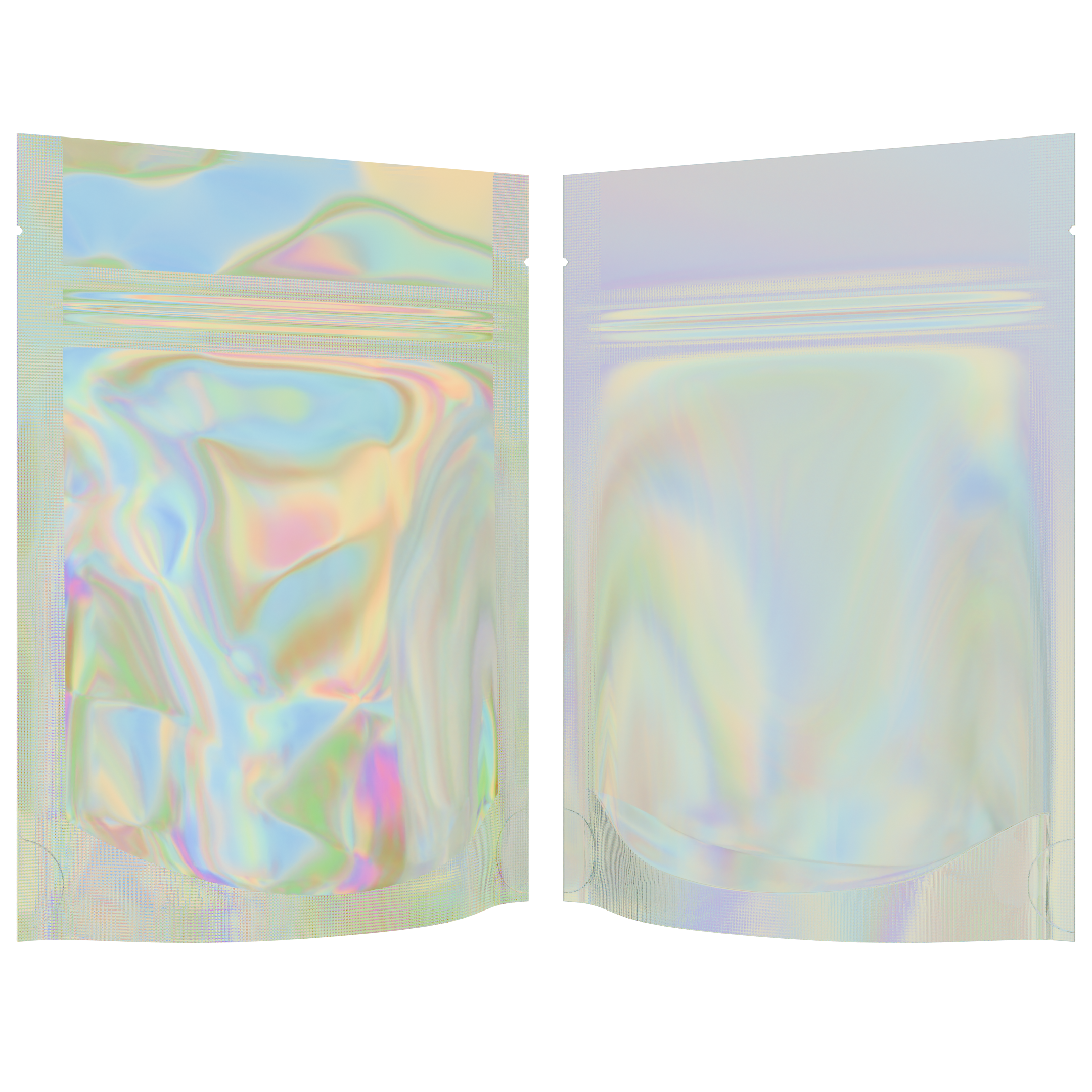 Gloss Holographic Vista Clear Translucent Transparent Dragon Chewer 3.5 g gram 1/8 ounce smell proof mylar bags by HIGHLOCK. Best thick wholesale bulk dispensary custom child resistant packaging 420 barrier bags tamper evident resealable large food storage 3x5 pouch gusset usa cheap 100 PACK