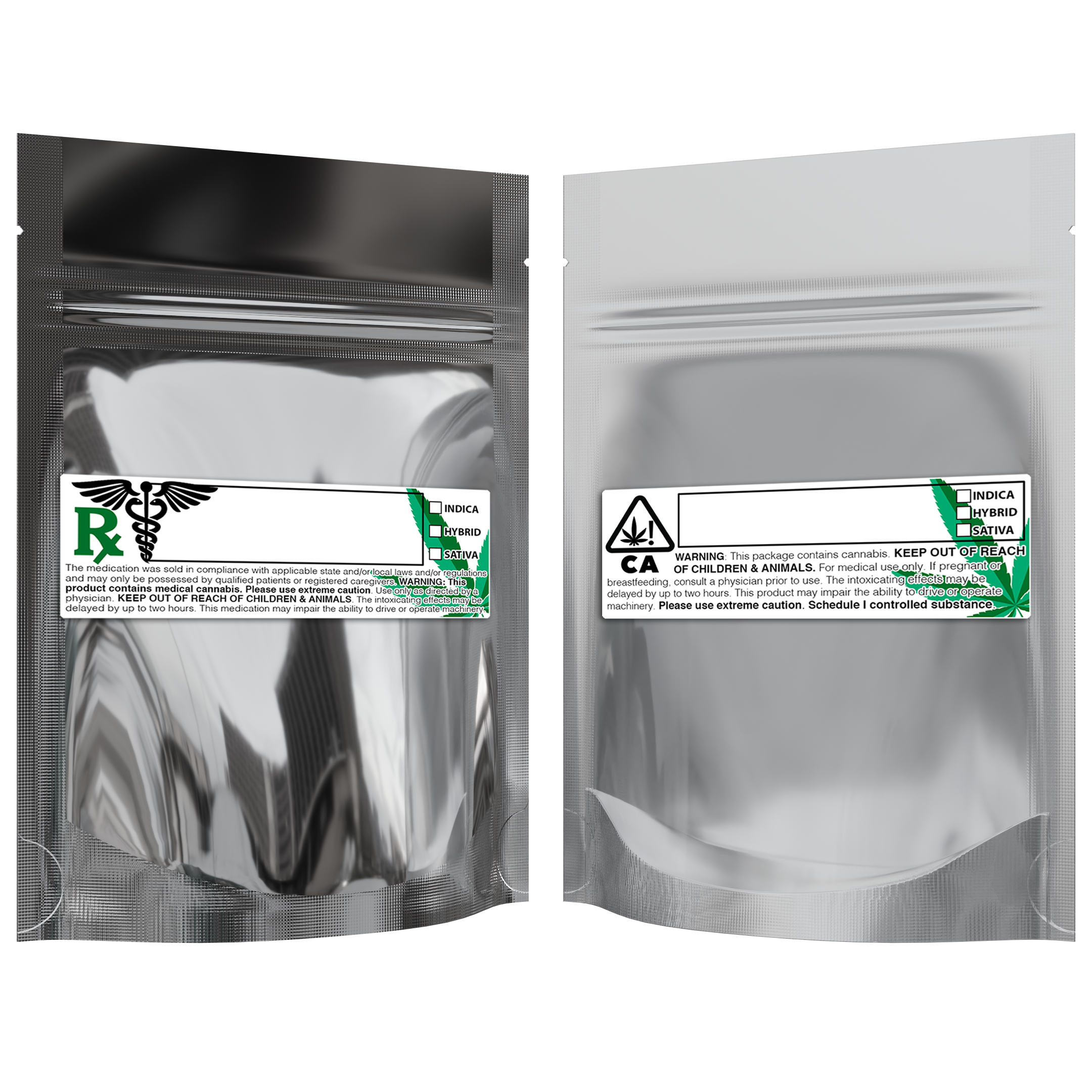 1/8 Ounce Gloss Silver & Clear Mylar Bags + Labels - (100 qty.)