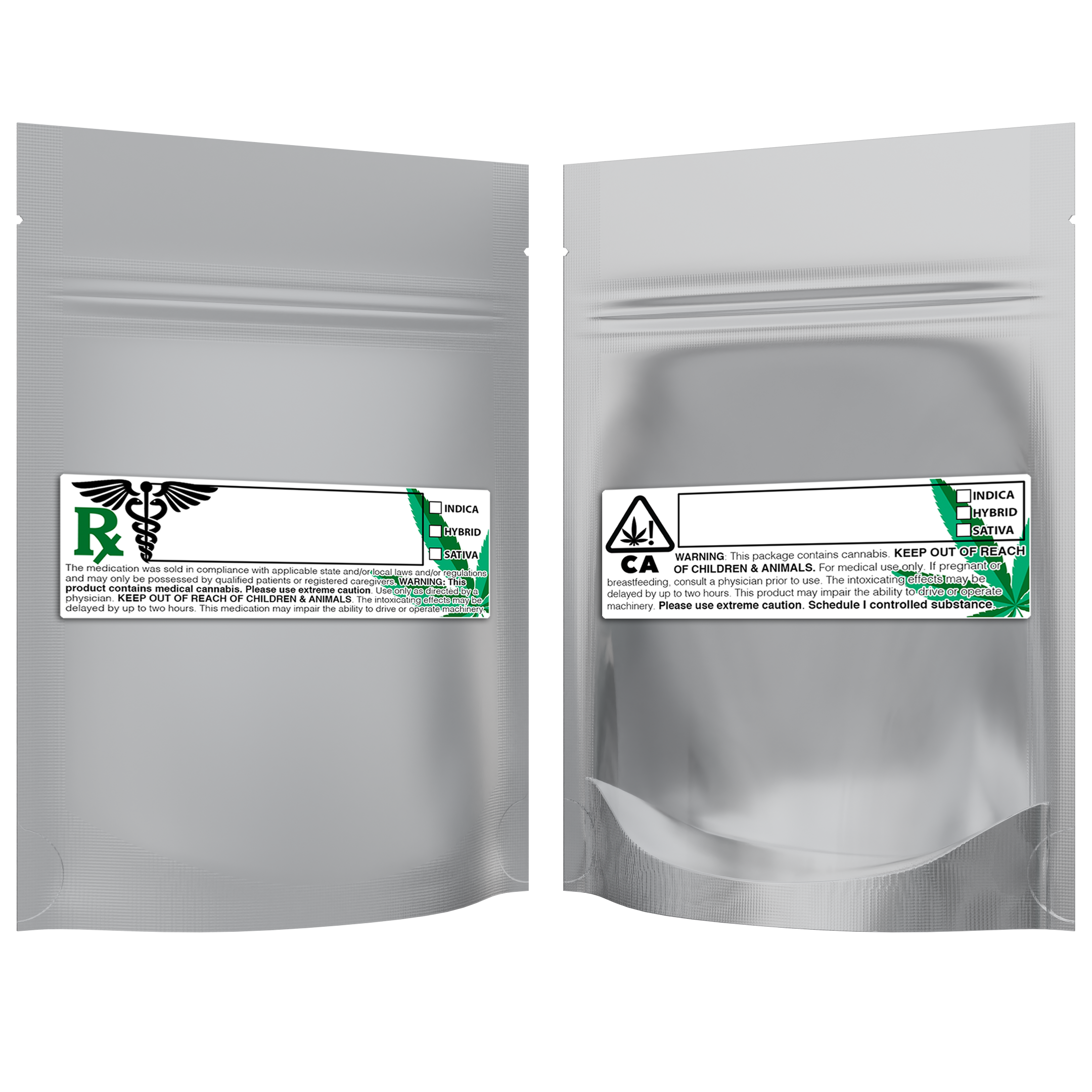 1/8 Ounce Matte White & Clear Mylar Bags + Labels - (100 qty.)