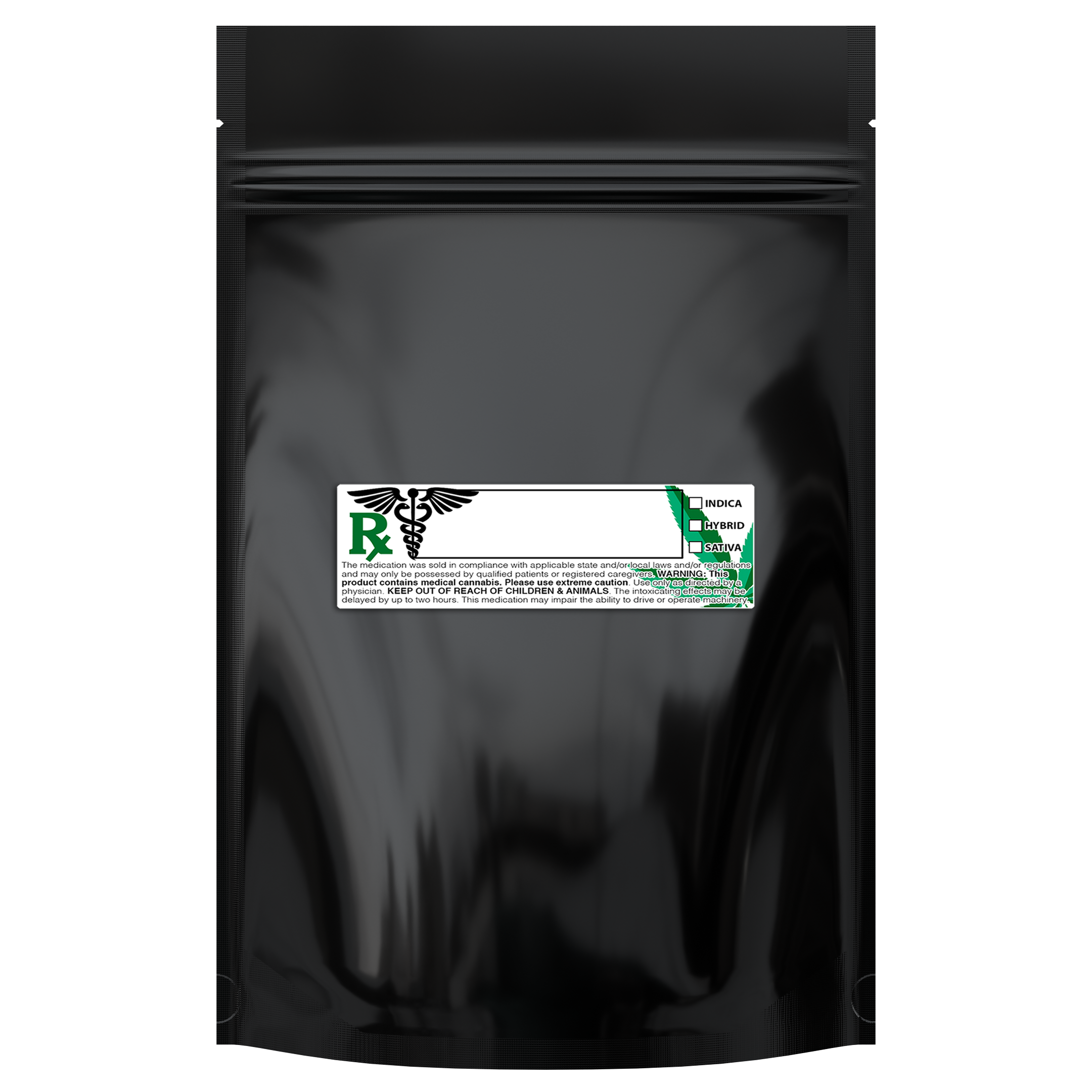 1 Ounce Gloss Black & Gloss Black Mylar Bags + Labels - (100 qty.) - Dragon Chewer