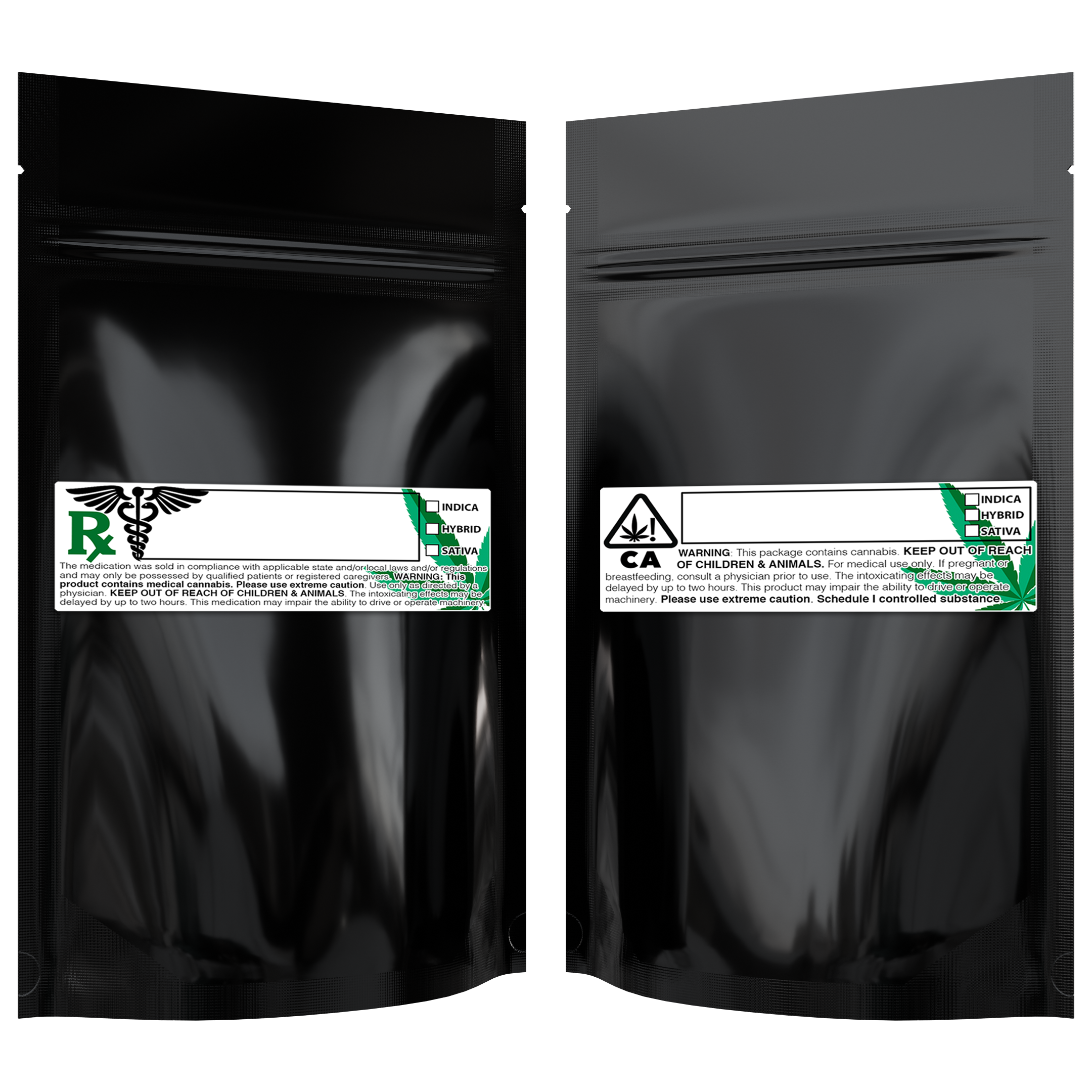 1/4 Ounce Gloss Black & Gloss Black Mylar Bags + Labels - (100 qty.) - Dragon Chewer