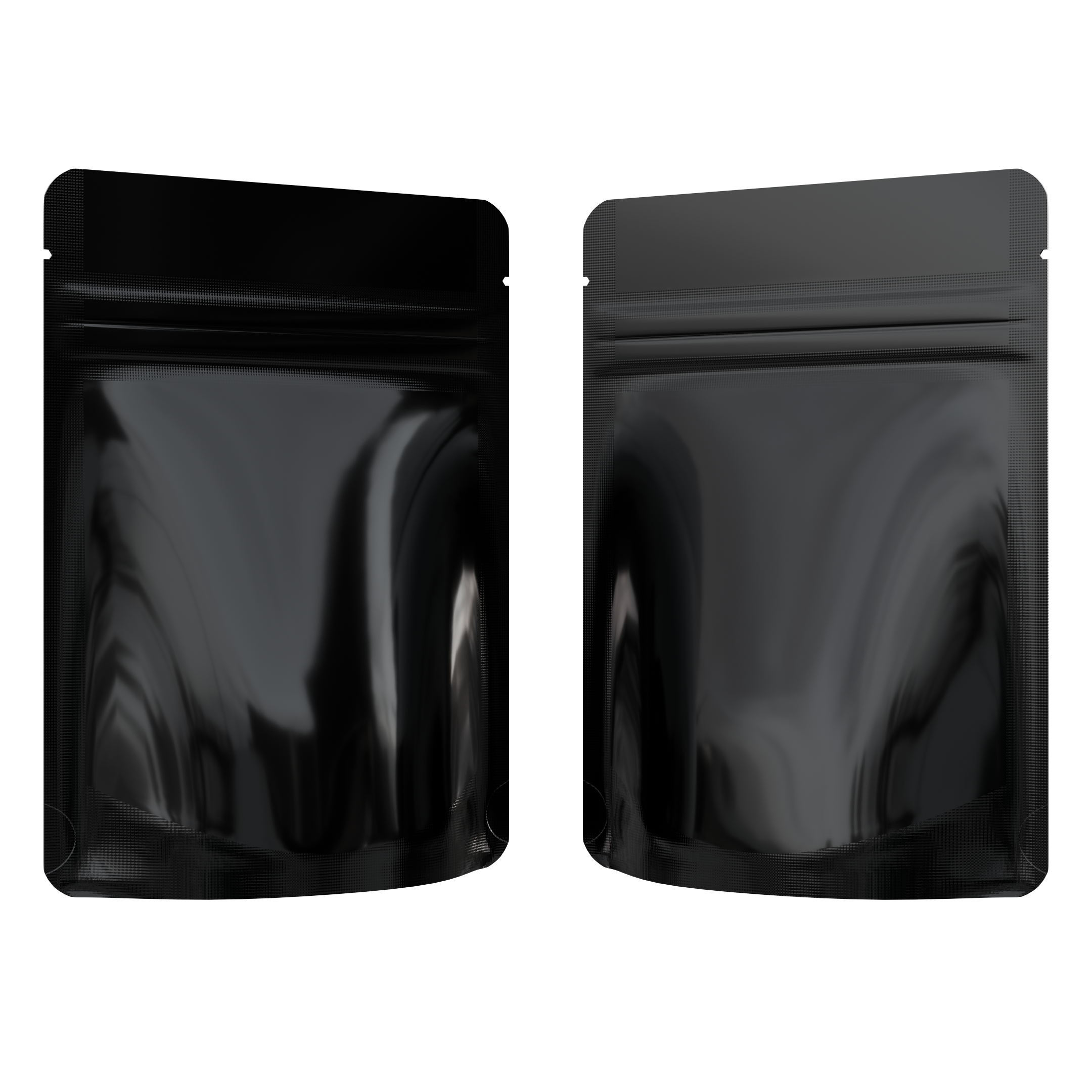 1/8th Ounce 3.5g CR Exit Bags Gloss Black / Gloss Black - Tear Notch Mylar Bags - Child Resistant - (1,000 qty.) - Dragon Chewer