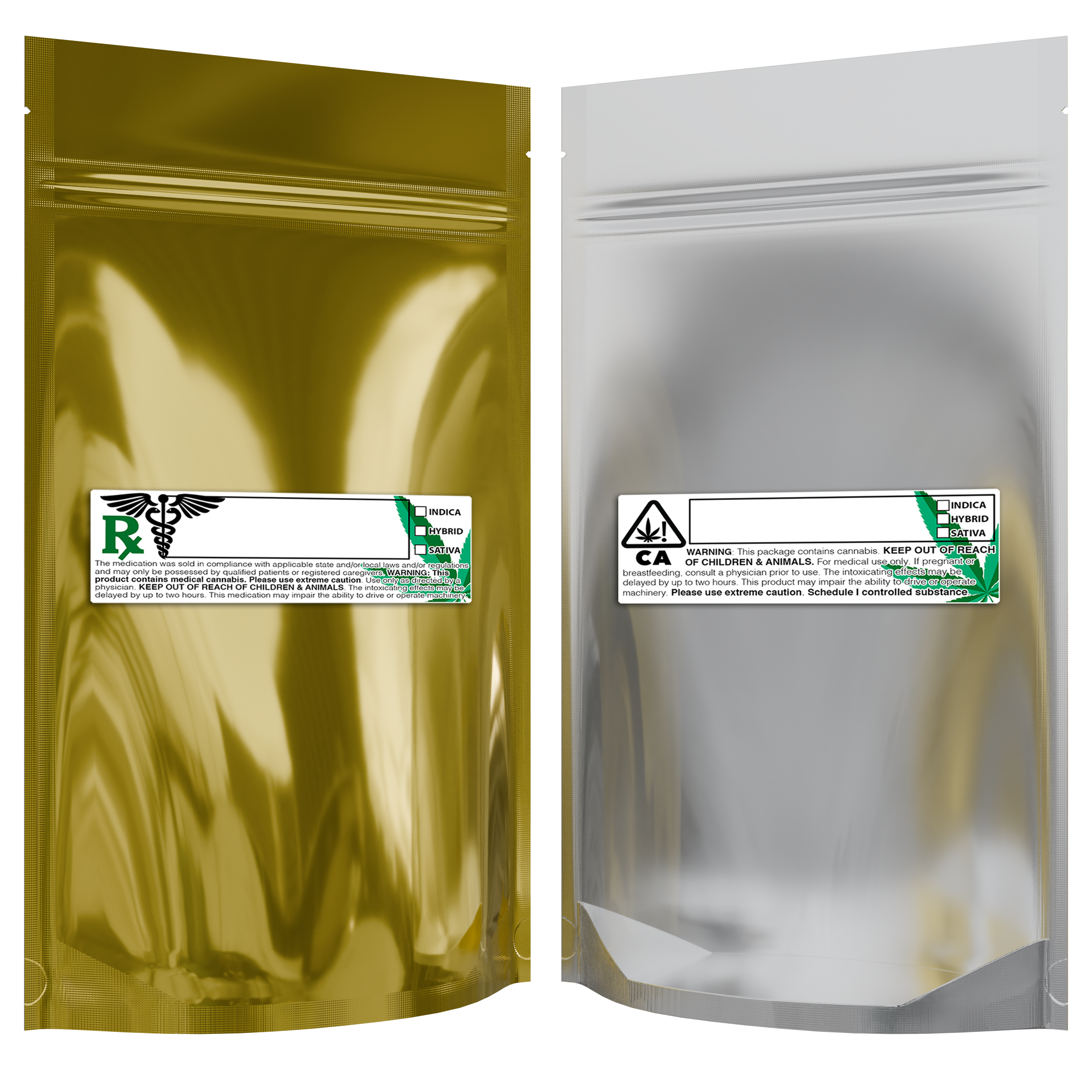 1/2 Ounce Gloss Gold & Clear Mylar Bags + Labels - (100 qty.) - Dragon Chewer