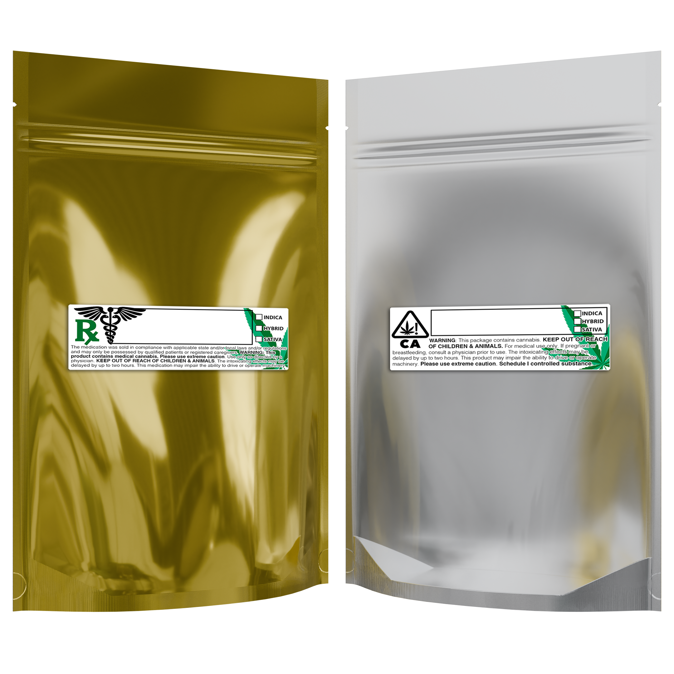 1 Ounce Gloss Gold & Clear Mylar Bags + Labels - (100 qty.) - Dragon Chewer