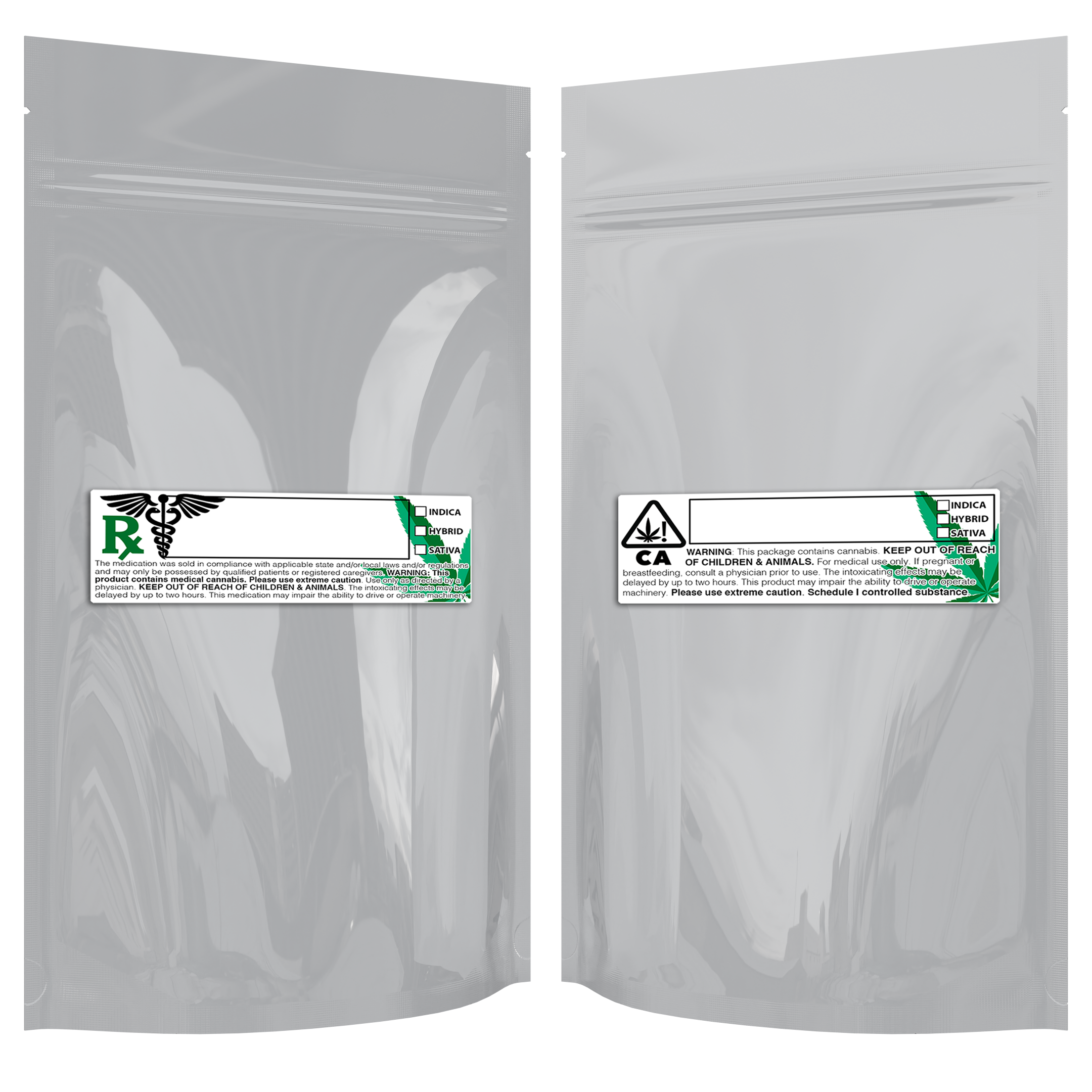 1/2 Ounce Gloss White & Gloss White Mylar Bags + Labels - (100 qty.) - Dragon Chewer