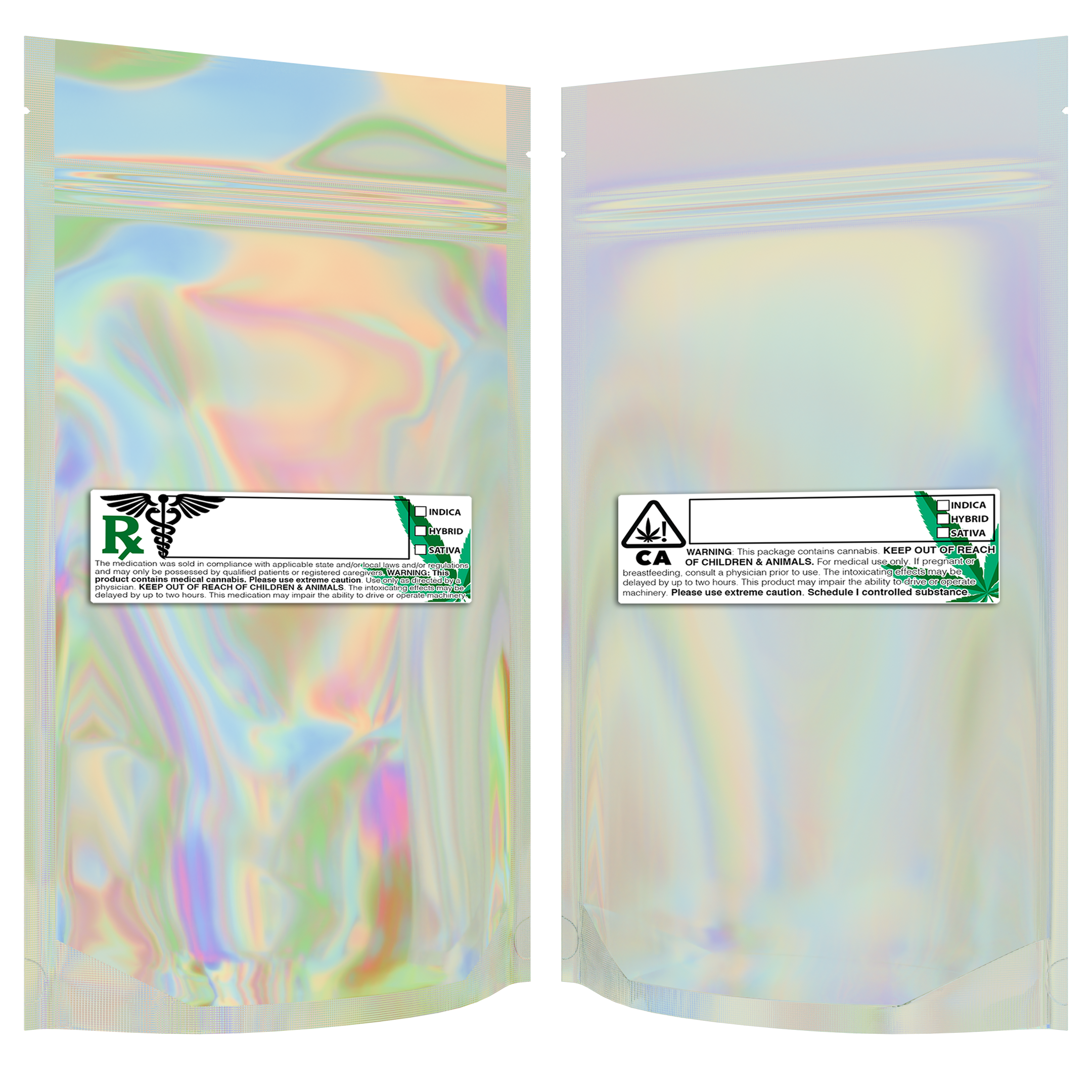 1/2 Ounce Gloss Holographic & Clear Mylar Bags + Labels - (100 qty.) - Dragon Chewer