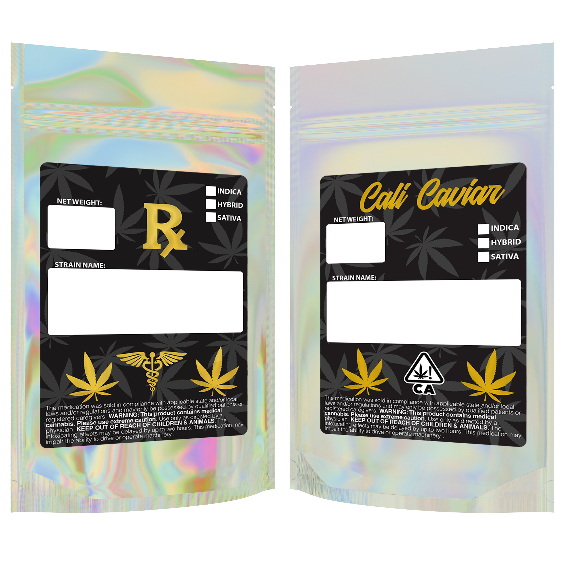 1 Ounce Gloss Holographic & Clear Designer Custom Mylar Bags + Labels (100 qty.) - Dragon Chewer