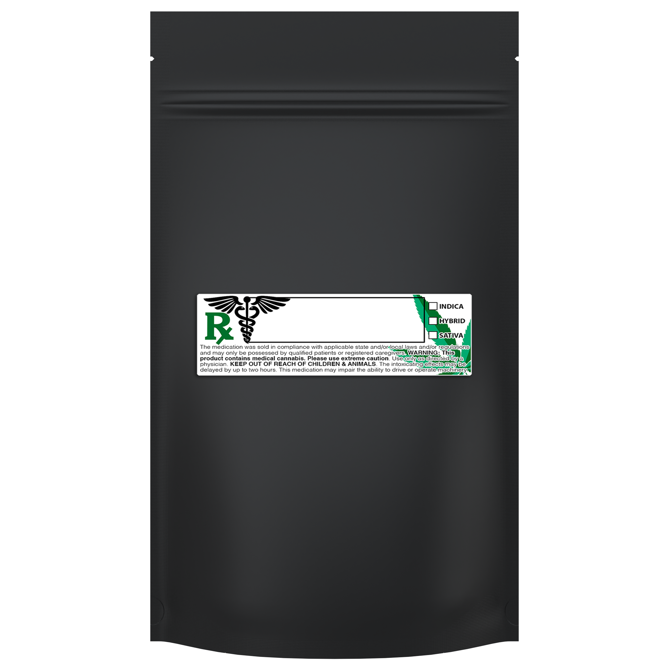 1/2 Ounce Matte Black & Matte Black Mylar Bags + Labels - (100 qty.) - Dragon Chewer