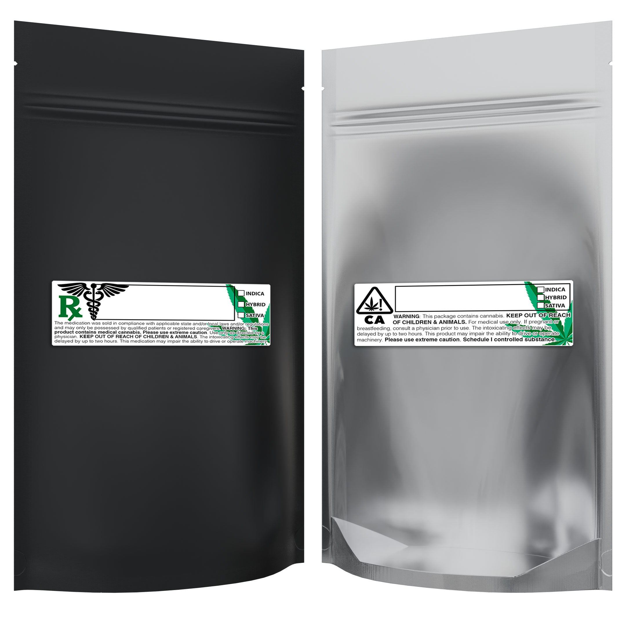 1/2 Ounce Matte Black & Clear Mylar Bags + Labels - (100 qty.) - Dragon Chewer