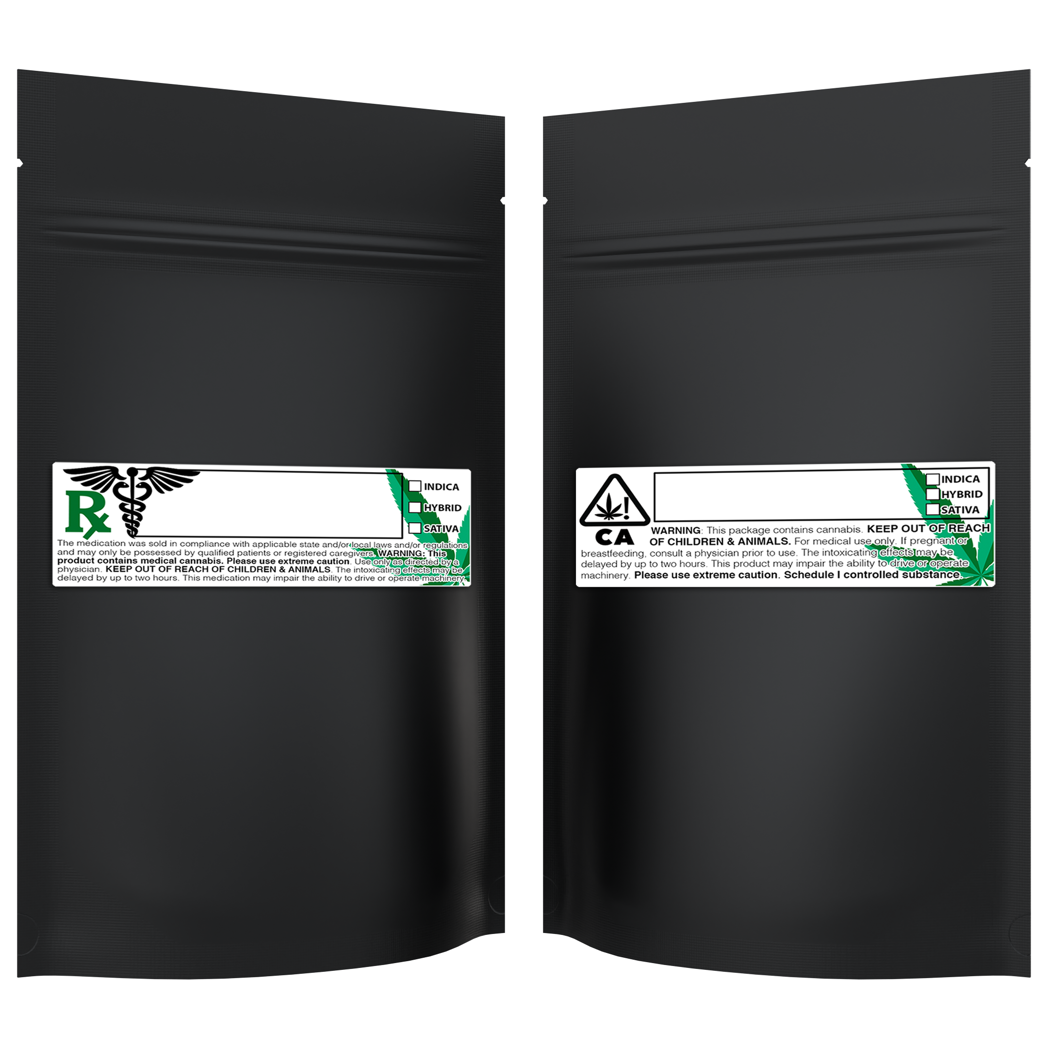 1/4 Ounce Matte Black & Matte Black Mylar Bags + Labels - (100 qty.) - Dragon Chewer