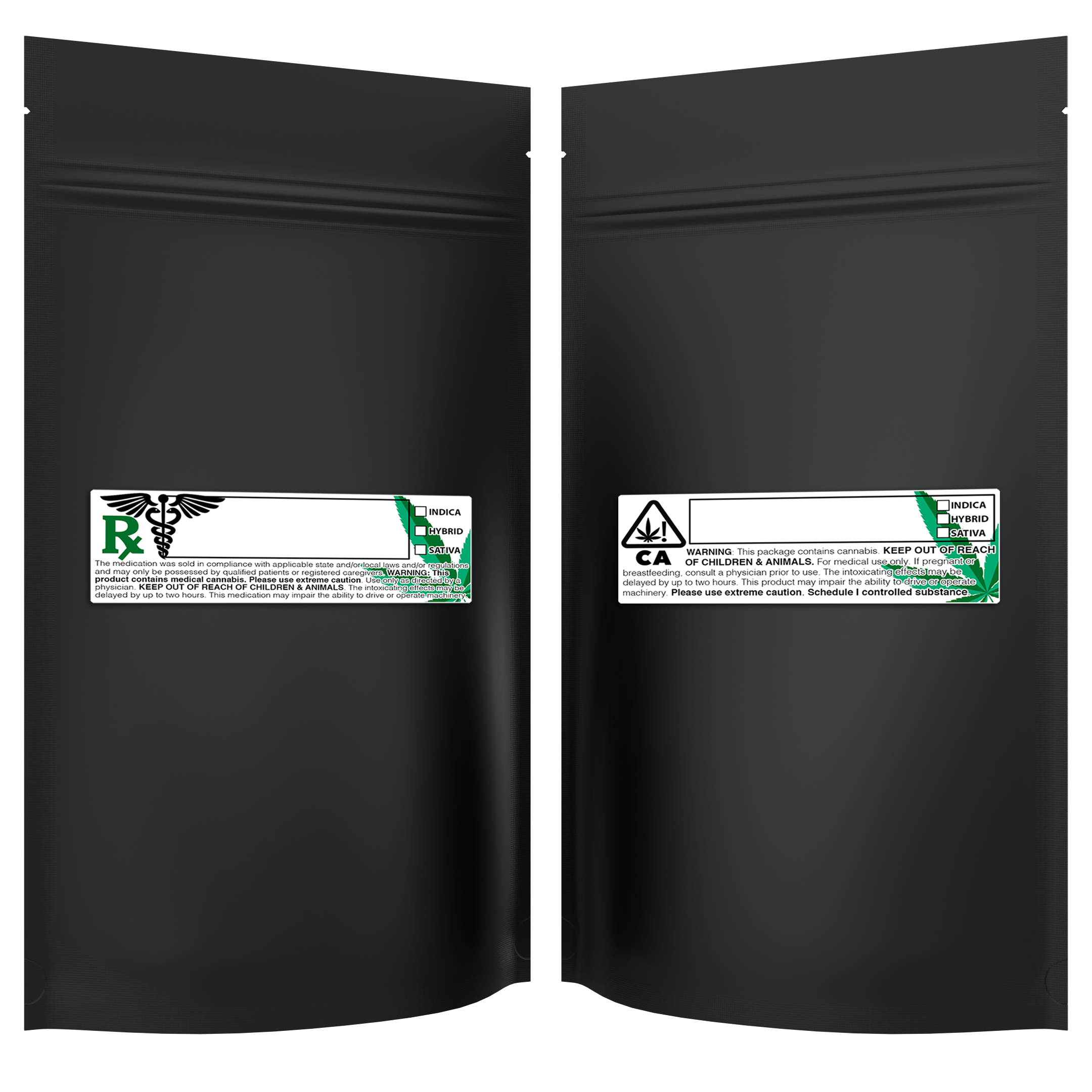 1/2 Ounce Matte Black & Matte Black Mylar Bags + Labels - (100 qty.) - Dragon Chewer