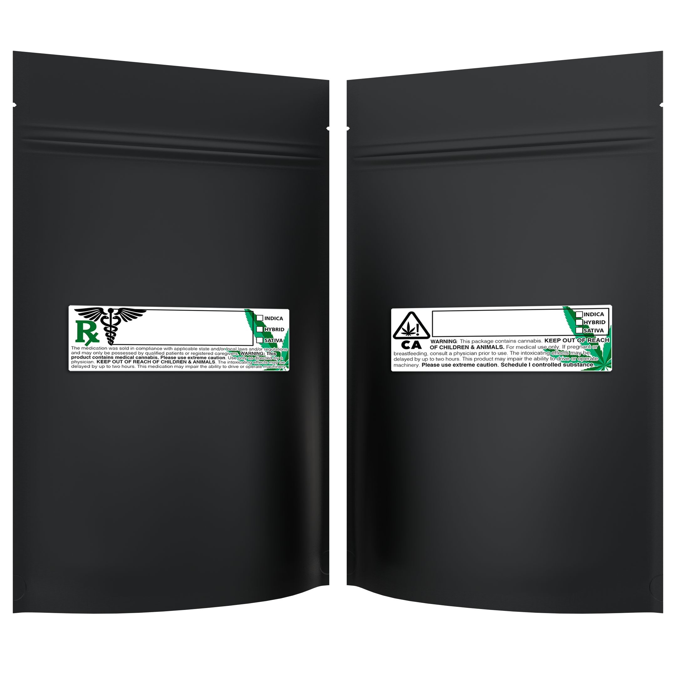 1 Ounce Matte Black & Matte Black Mylar Bags + Labels - (100 qty.) - Dragon Chewer