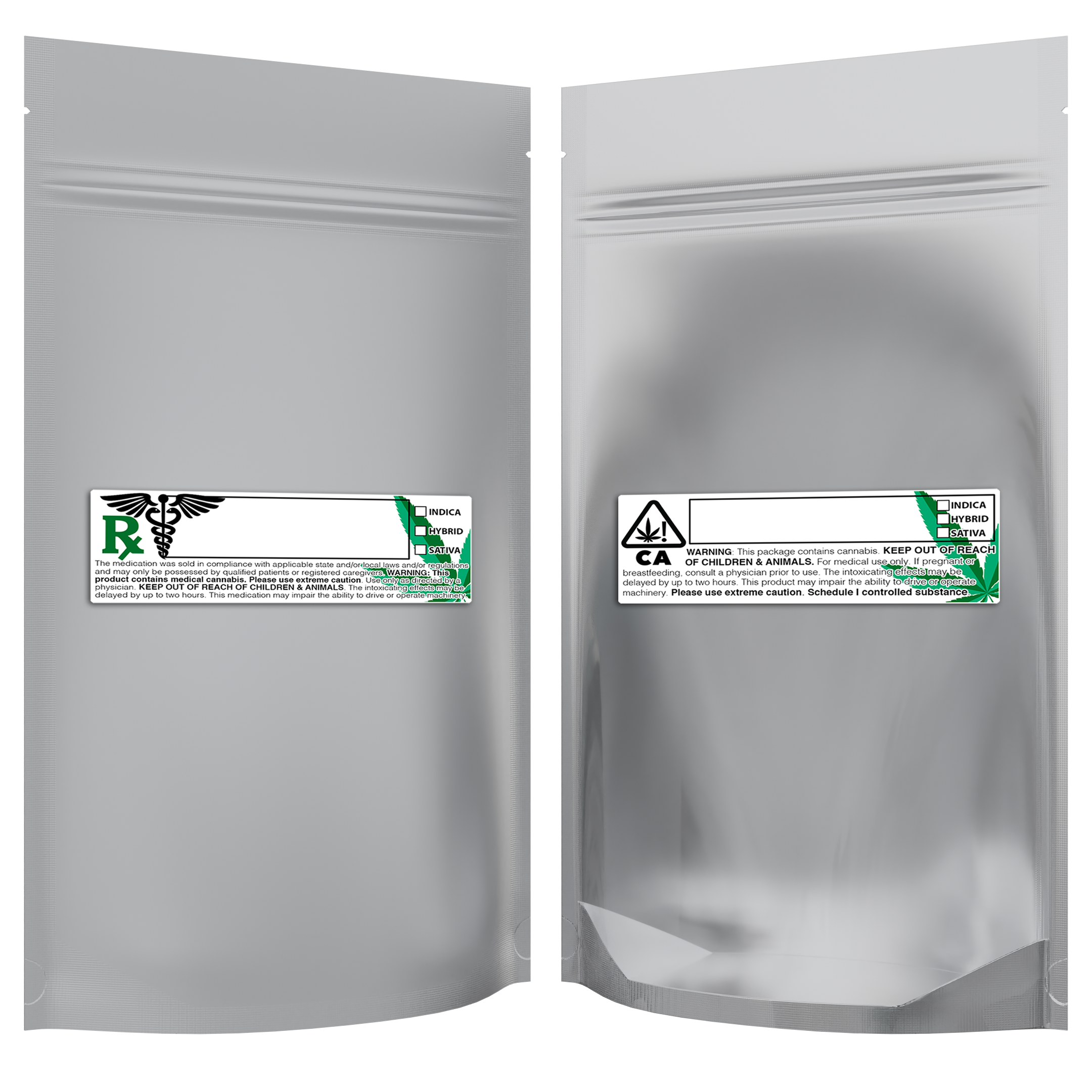 1/2 Ounce Matte White & Clear Mylar Bags + Labels - (100 qty.)
