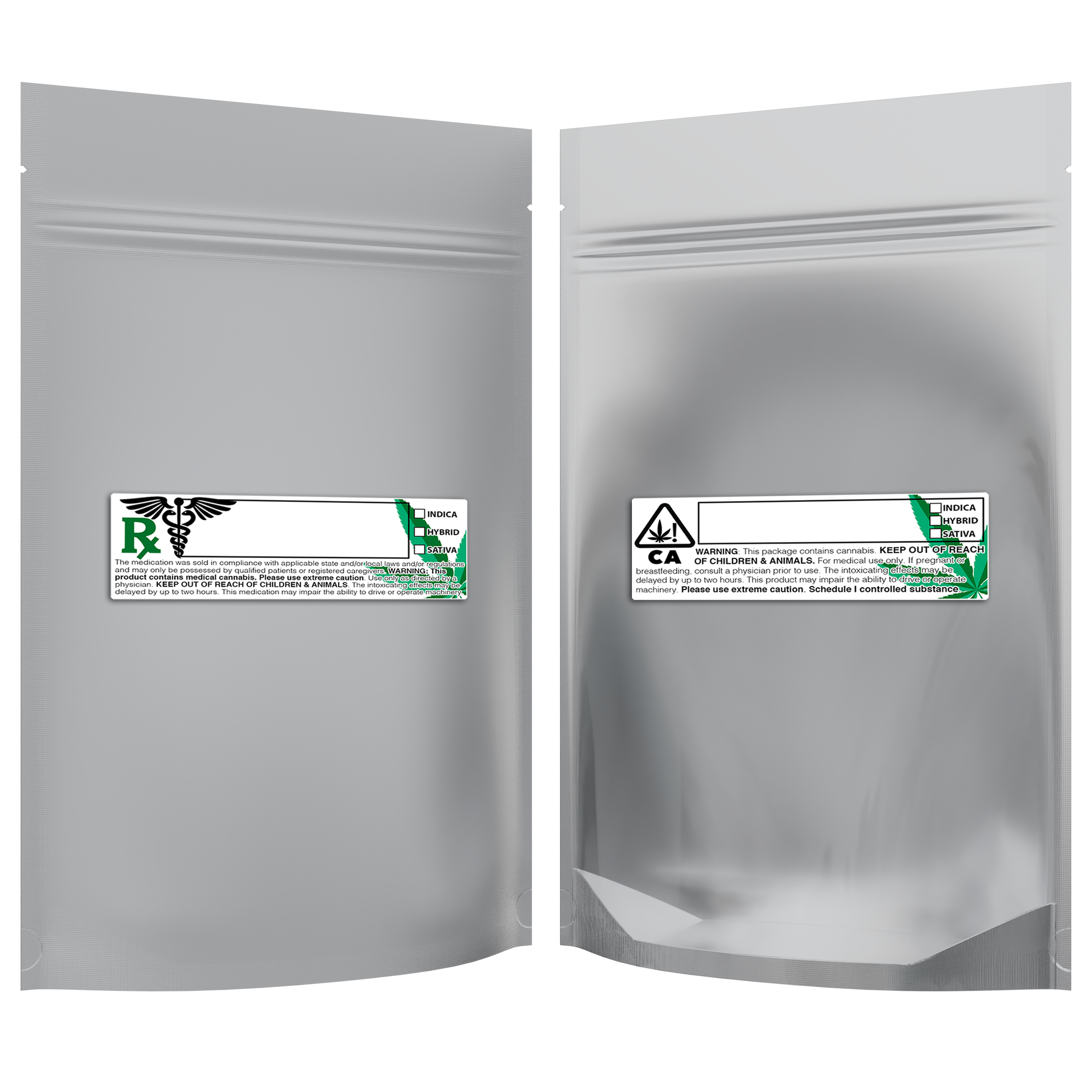 1 Ounce Matte White & Clear Mylar Bags + Labels - (100 qty.) - Dragon Chewer