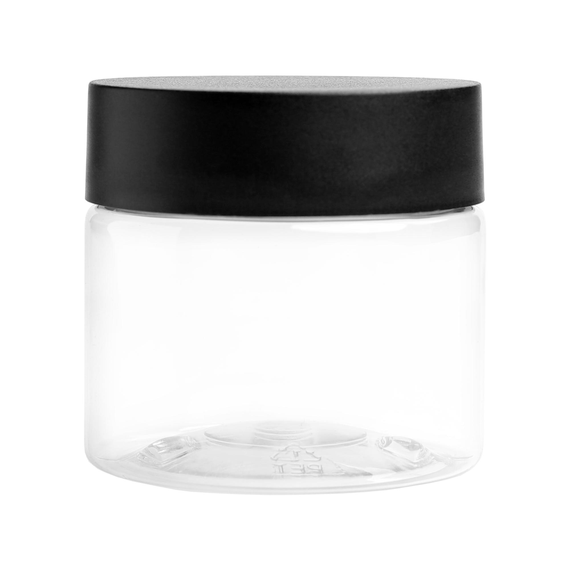 3 Ounce Clear PET Jar - Child Resistant Black Smooth Cap w/ Liner - (512 qty.) - Dragon Chewer