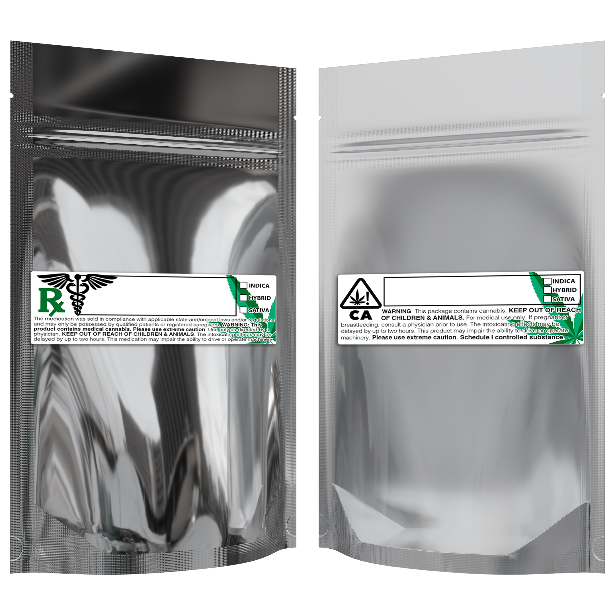 1/4 Ounce Gloss Silver & Clear Mylar Bags + Labels - (100 qty.) - Dragon Chewer