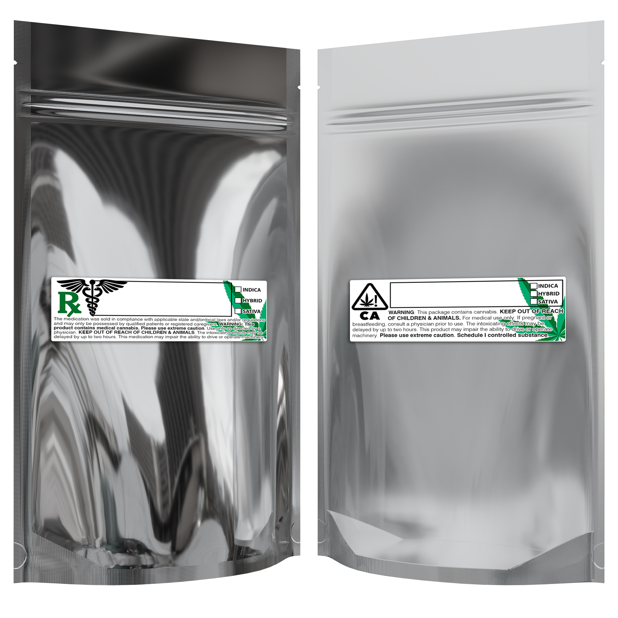 1/2 Ounce Gloss Silver & Clear Mylar Bags + Labels - (100 qty.) - Dragon Chewer