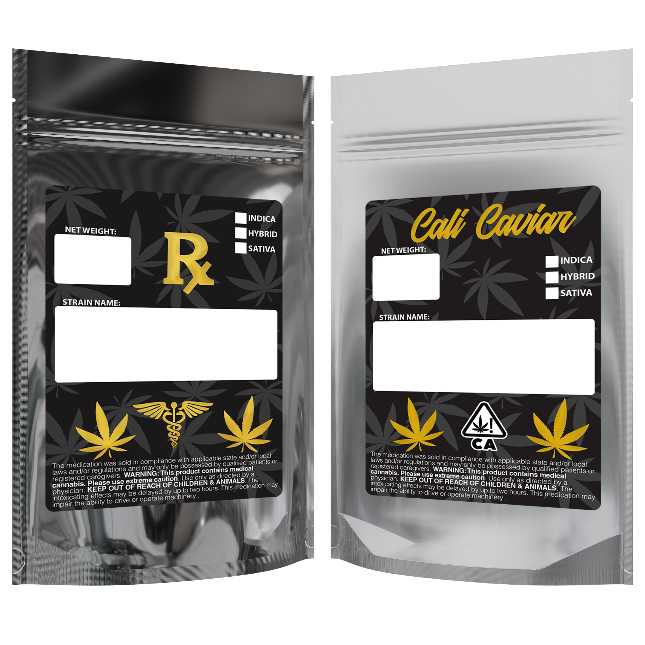 1 Ounce Gloss Silver & Clear Designer Custom Mylar Bags + Labels (100 qty.) - Dragon Chewer