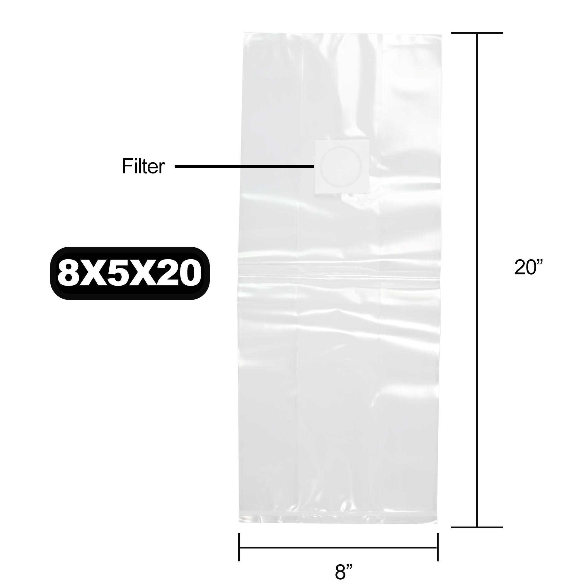 Mushroom Grow Bags - Autoclave Compatible .2 Micron Filter 8x5x20 - (25 qty.) - Dragon Chewer