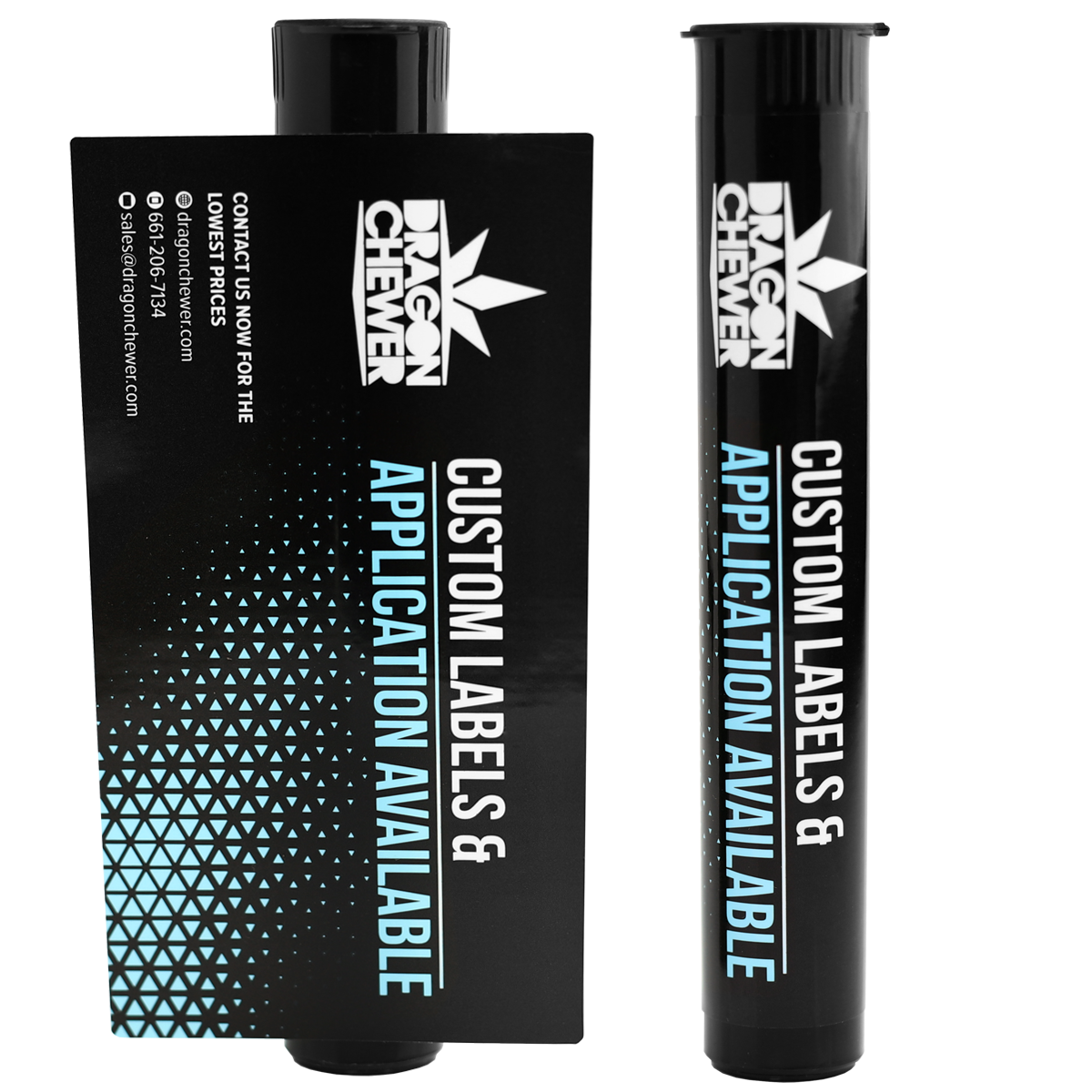 Custom affordable 116 mm plastic tube dispensary wholesale labels by dragon chewer