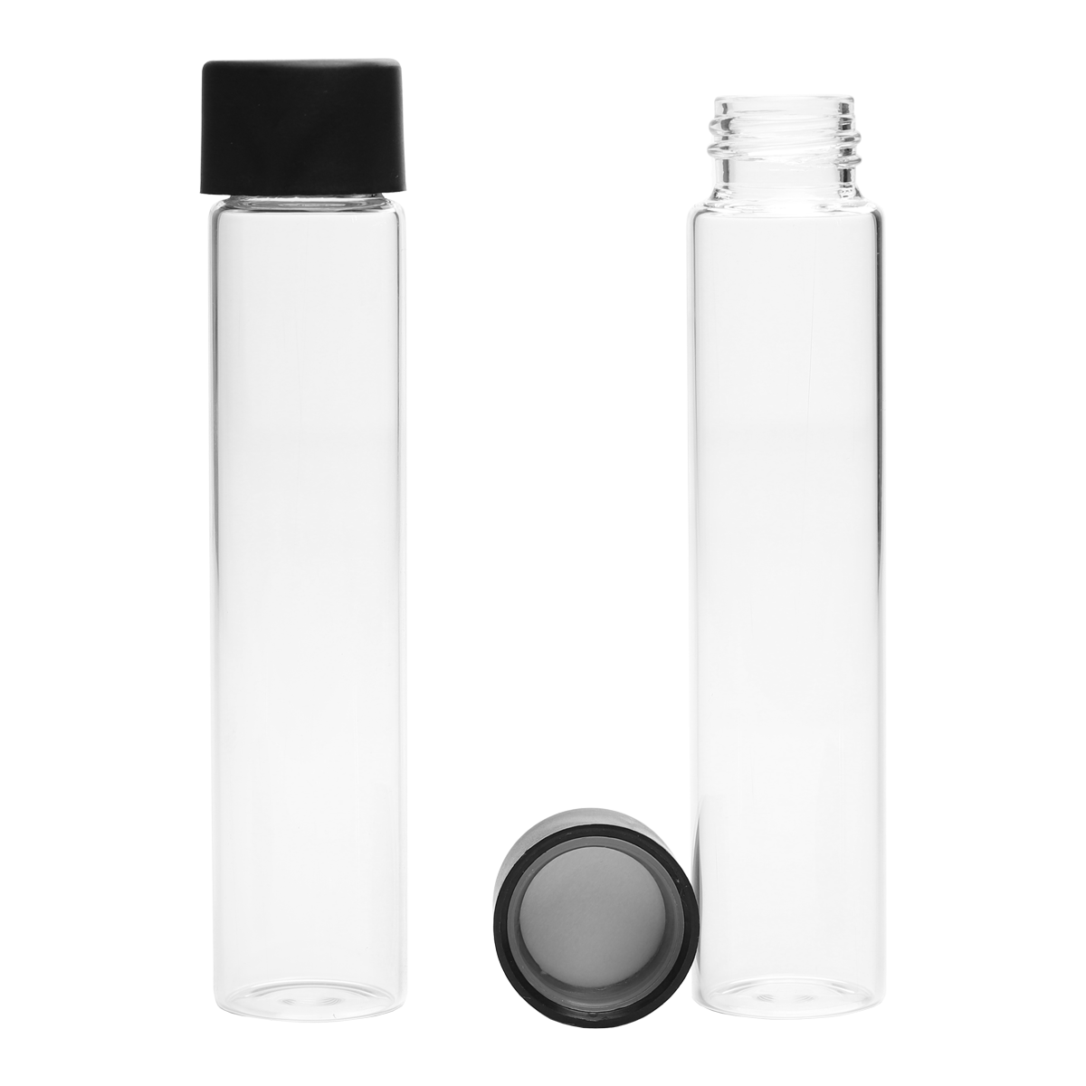 135mm Clear Glass Child Resistant Pre Roll Tubes - Black Cap - (20 qty