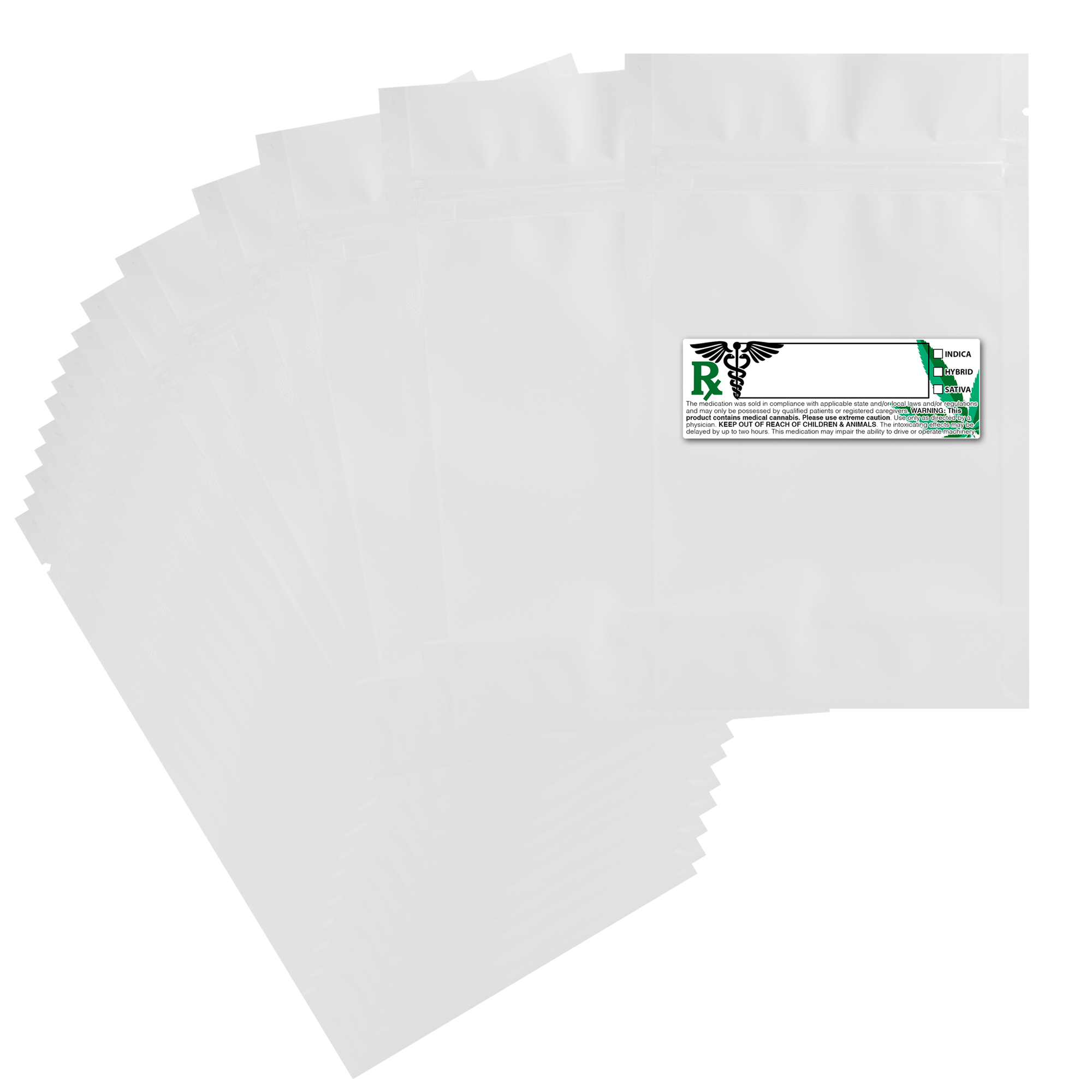 7 Gram 4 X 6 Gloss White – Wholesale 420 smell proof zipper mylar bags with custom printed labels – bulk packaging supplies. 100 foil dispensary storage bags & Rx stickers. 4 MIL – The best mylar bags – lowest prices.