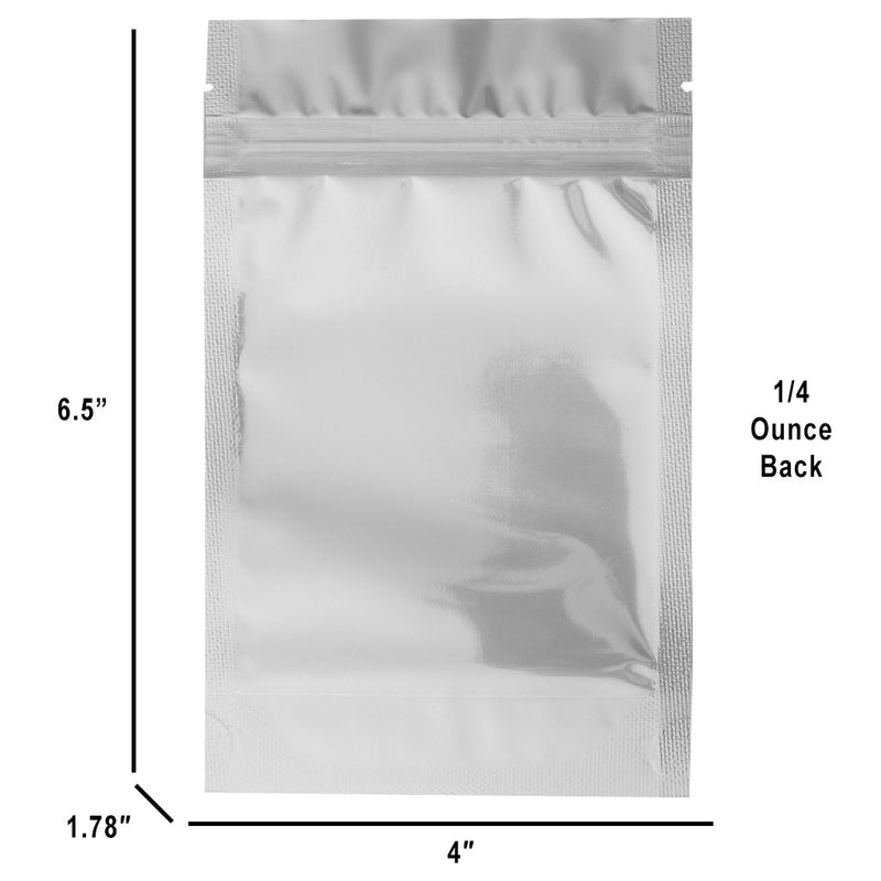 7 Gram 4 X 6 Matte White / Clear – Wholesale 420 smell proof zipper mylar bags – bulk packaging supplies. 1,000 foil odor / scent proof & dispensary storage bags. 4 MIL – The best mylar bags – lowest prices. 